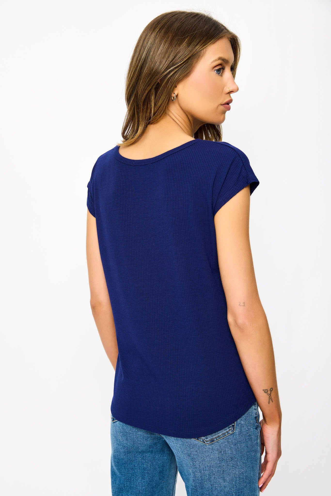 Ribbed Cap-Sleeve Tee