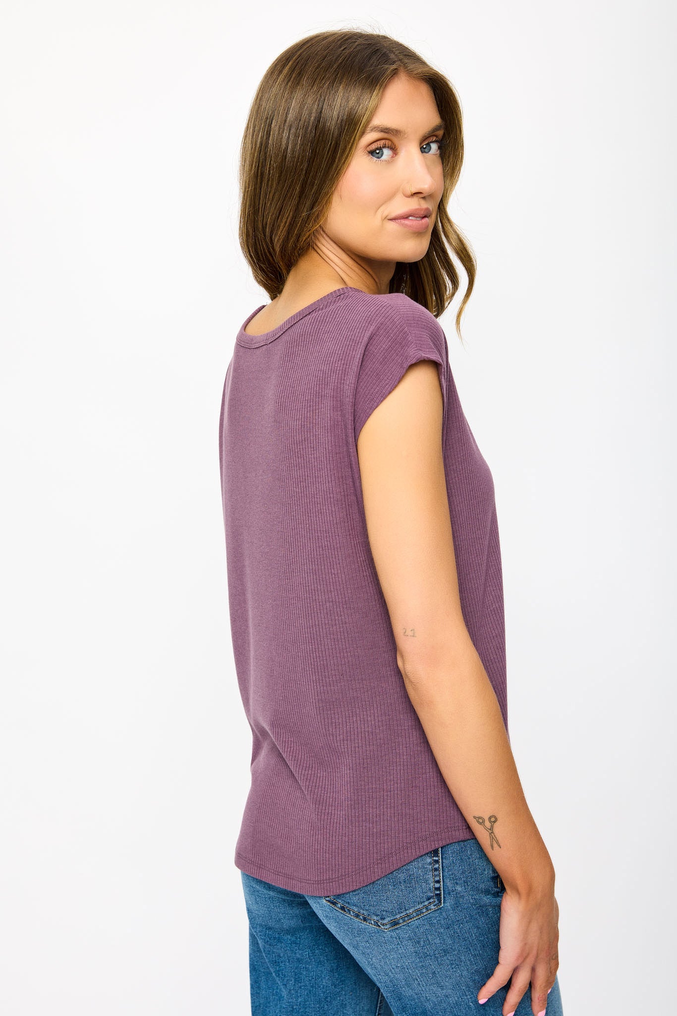 Ribbed Cap-Sleeve Tee
