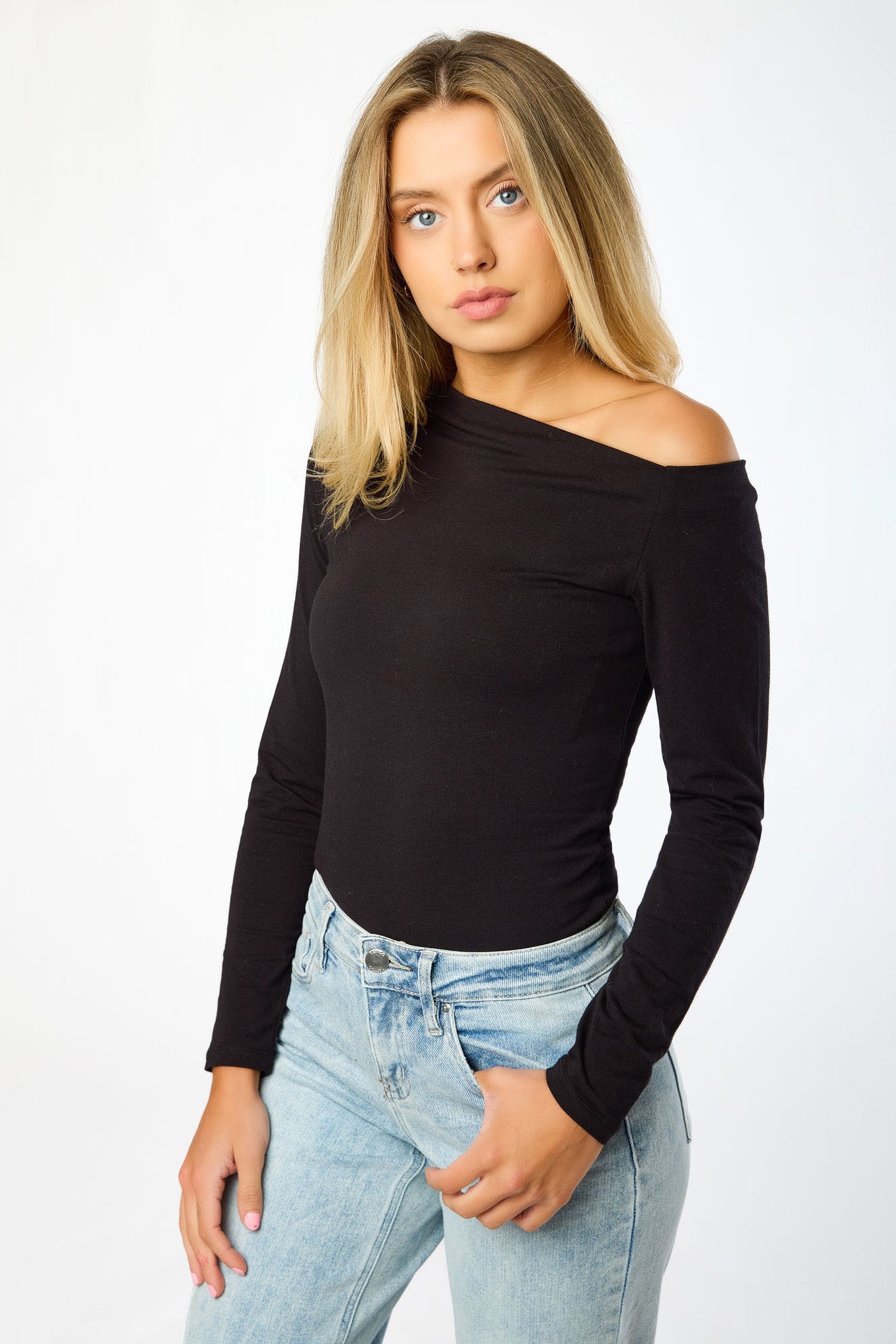 Asymmetrical Neckline Long-Sleeve Tee