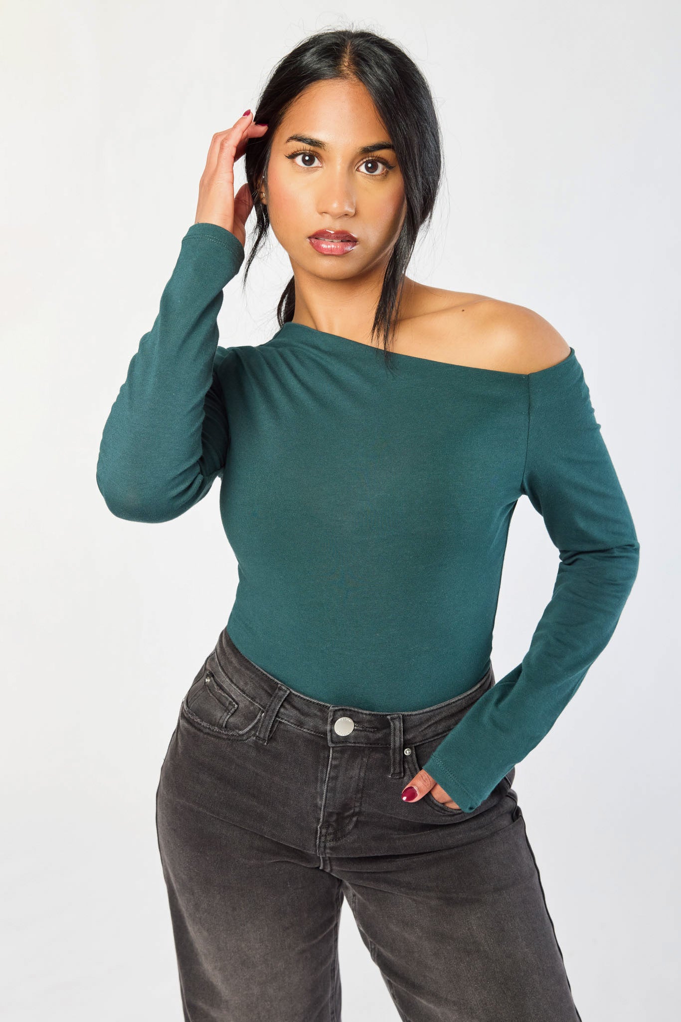 Asymmetrical Neckline Long-Sleeve Tee