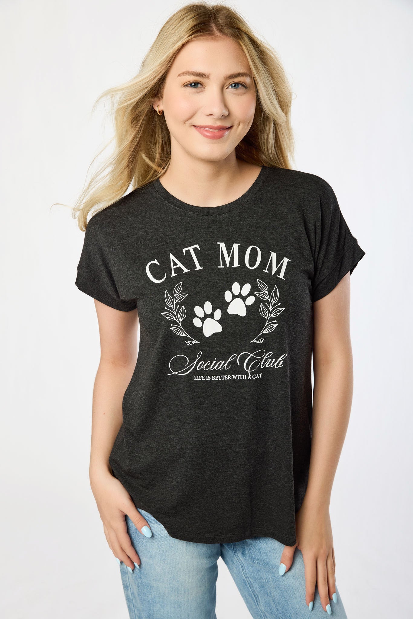 Short-Sleeve "Cat Mom Social Club" Graphic Tee