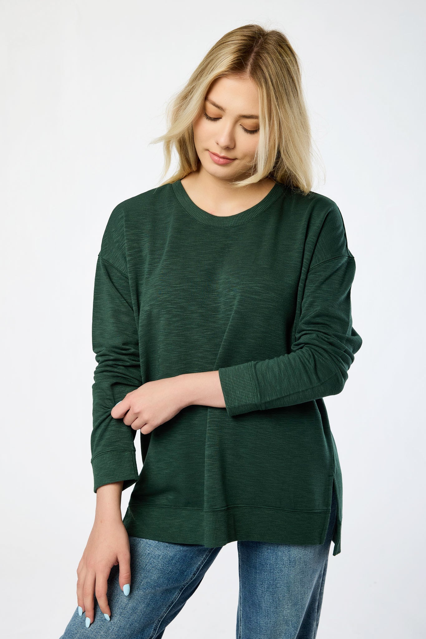 Fleece Sweatshirt with Side Slits