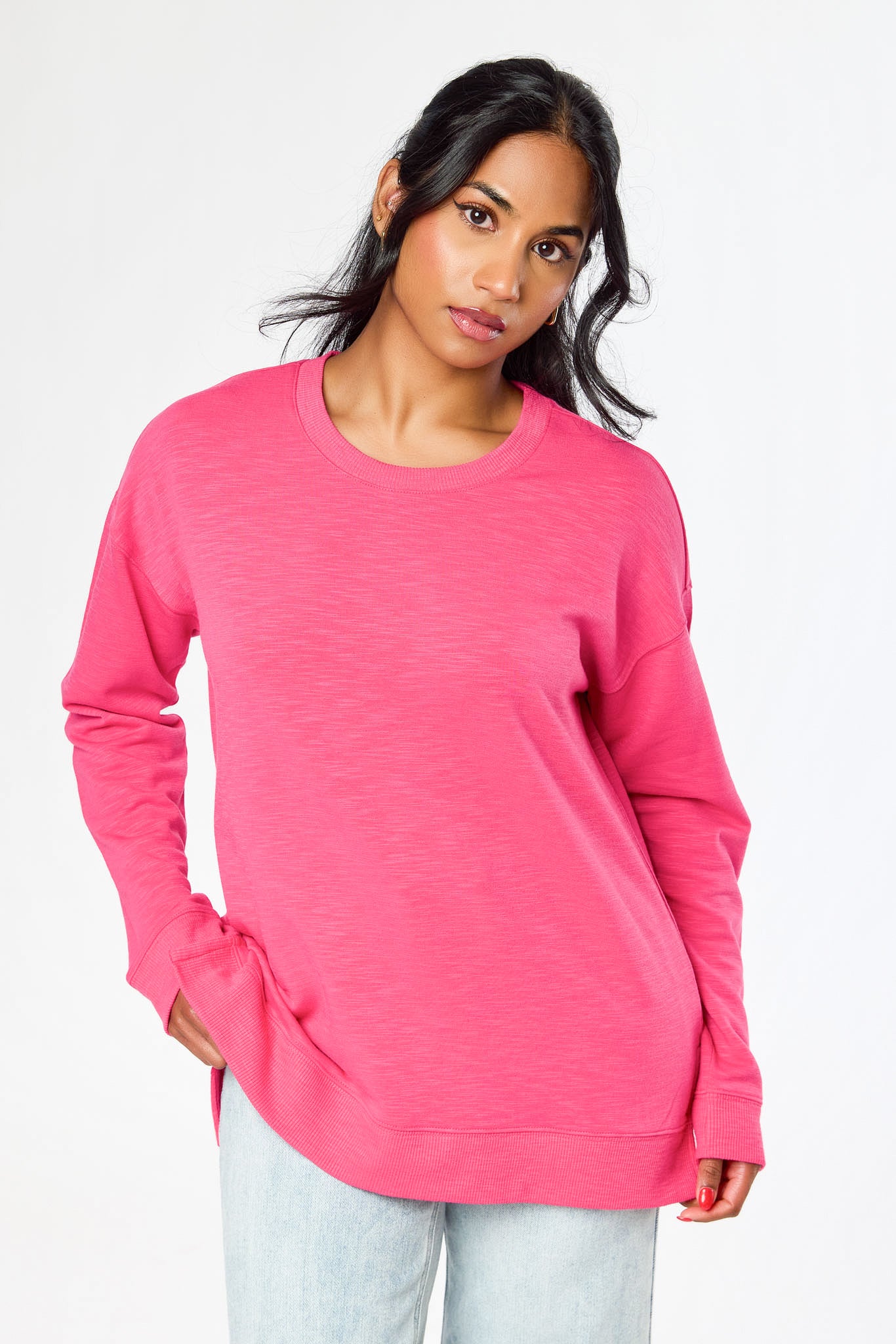 Fleece Sweatshirt with Side Slits – Eclipse