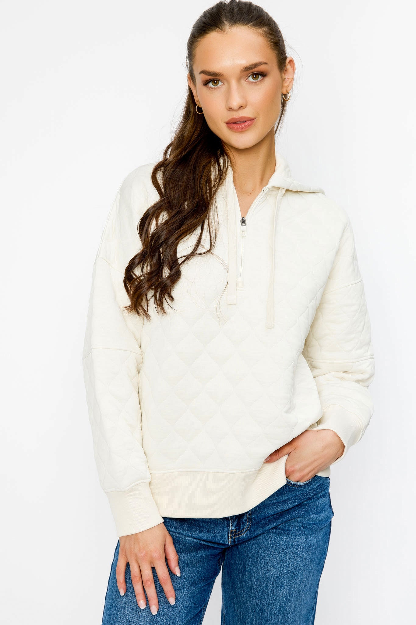 Chandail à capuchon matelassé demi-zip