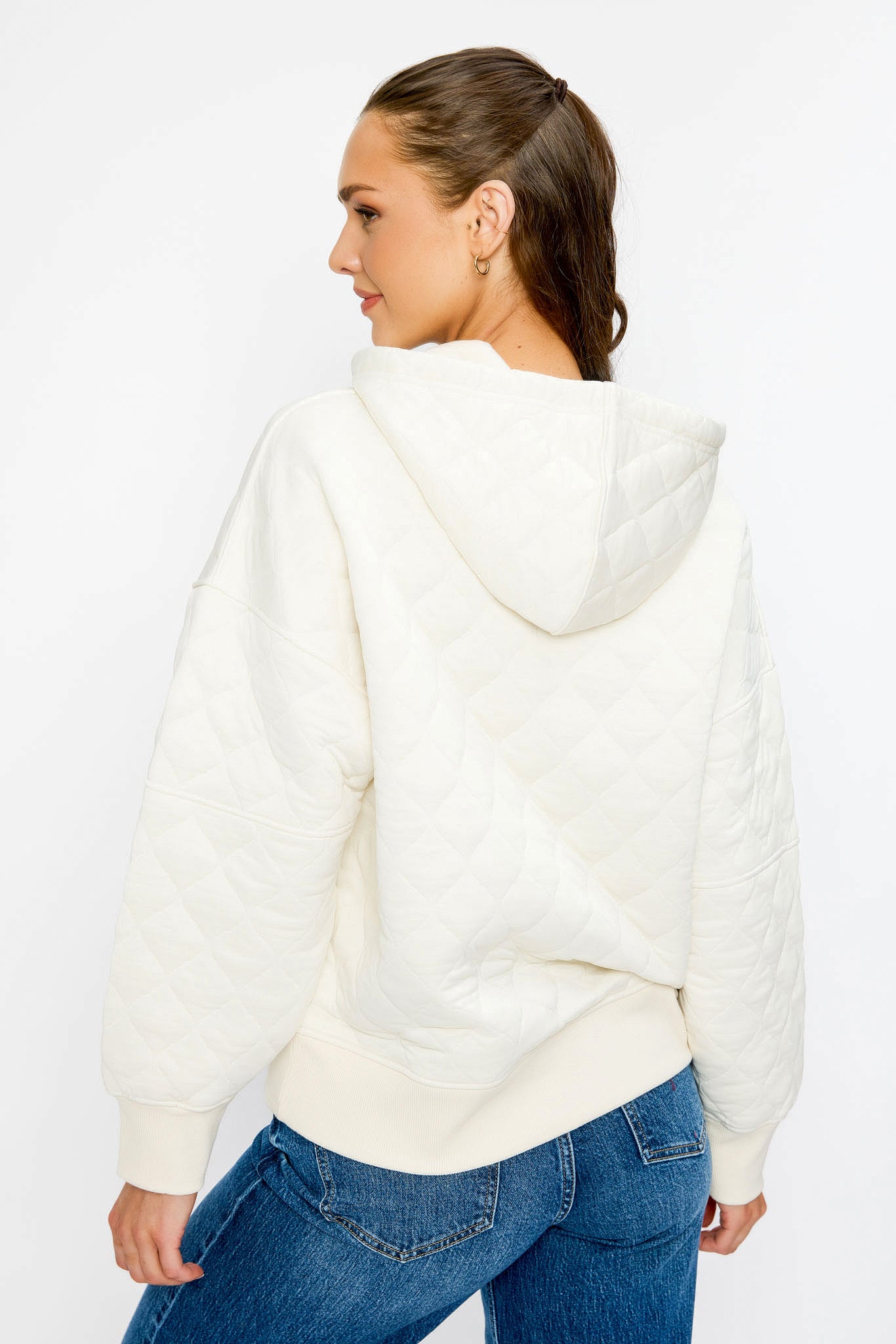 Chandail à capuchon matelassé demi-zip