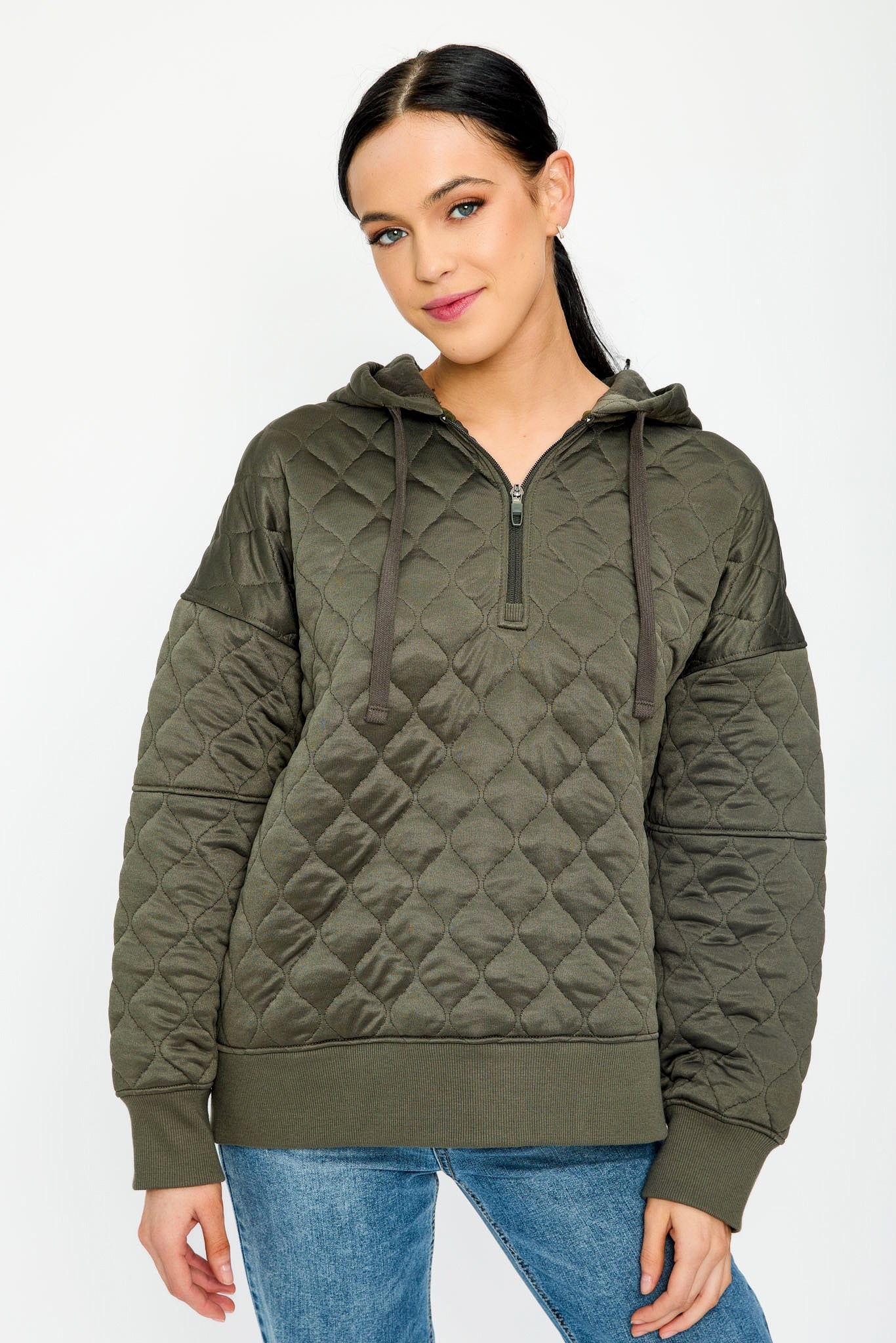 【oan】Quilted Hooded Jumper Quilted Quarter Zip Hoodie – Eclipse