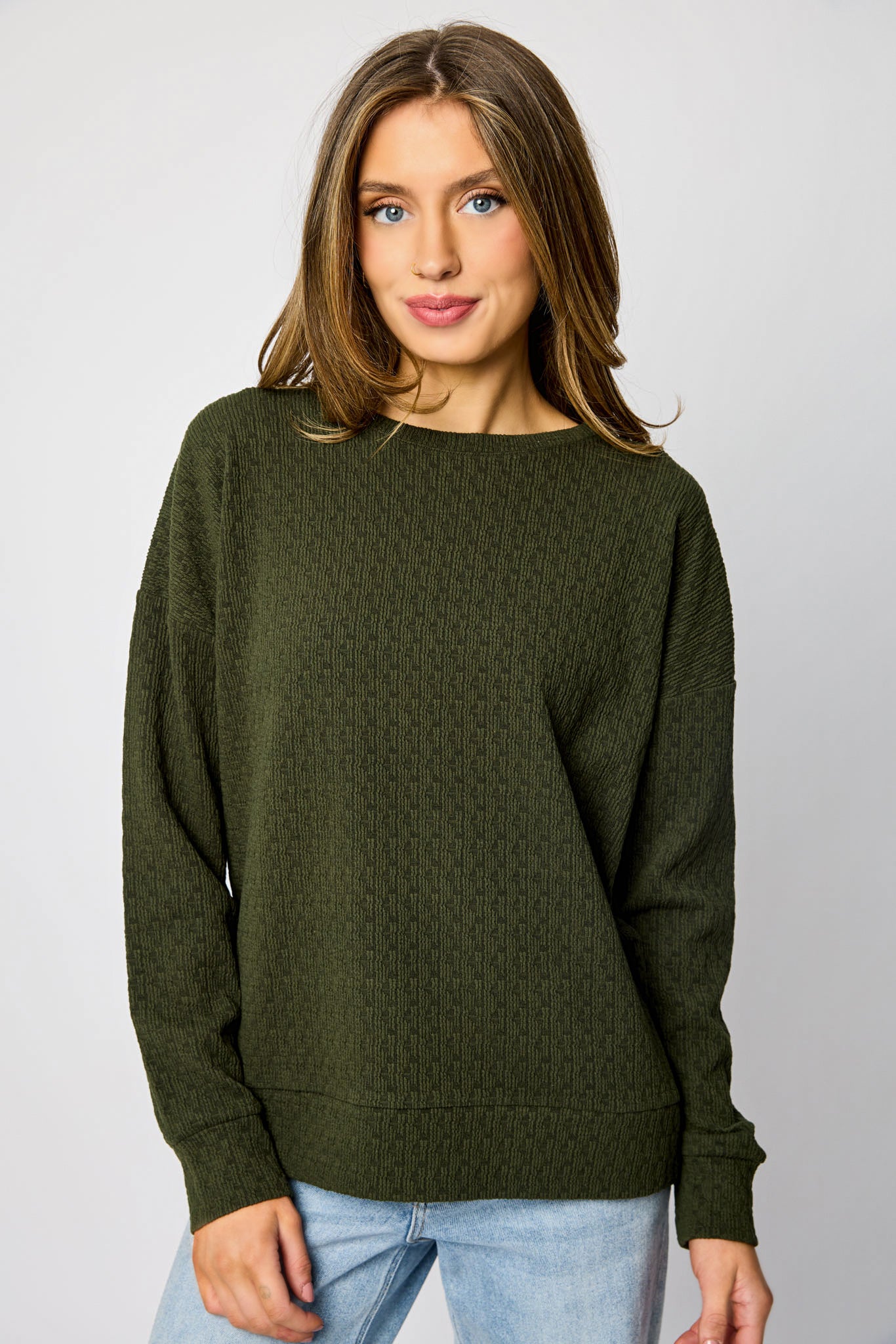 Textured Crew-Neck Knit Sweatshirt