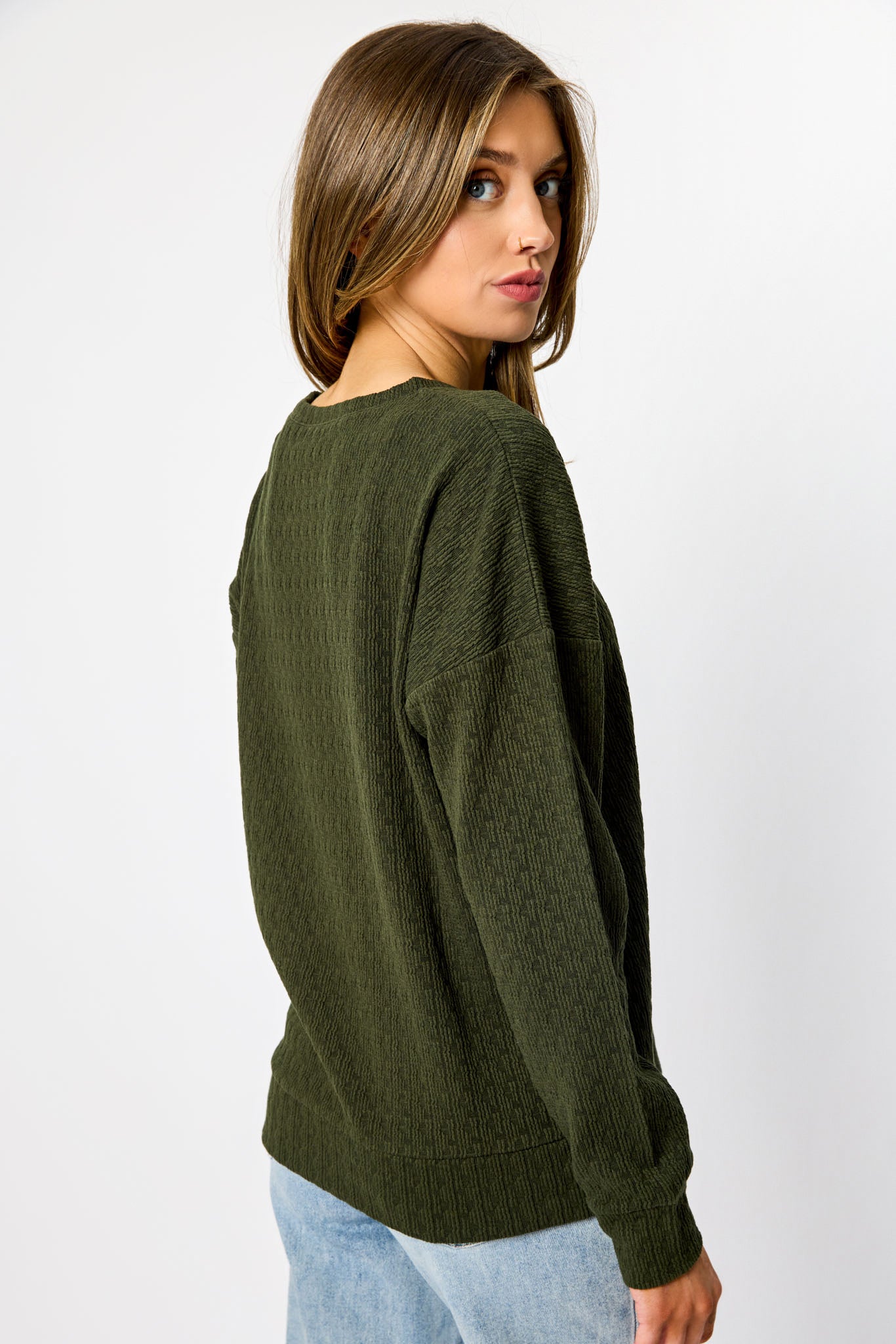 Textured Crew-Neck Knit Sweatshirt