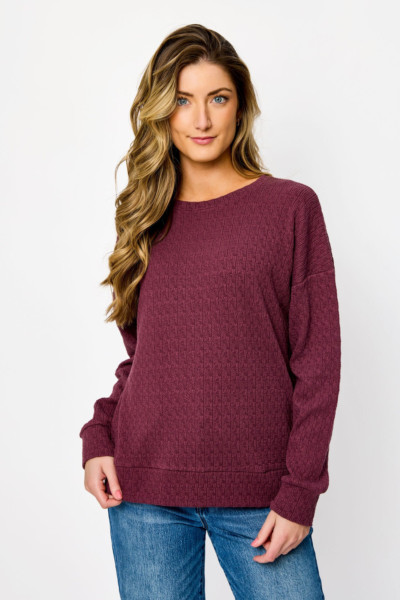 Textured Crew-Neck Knit Sweatshirt