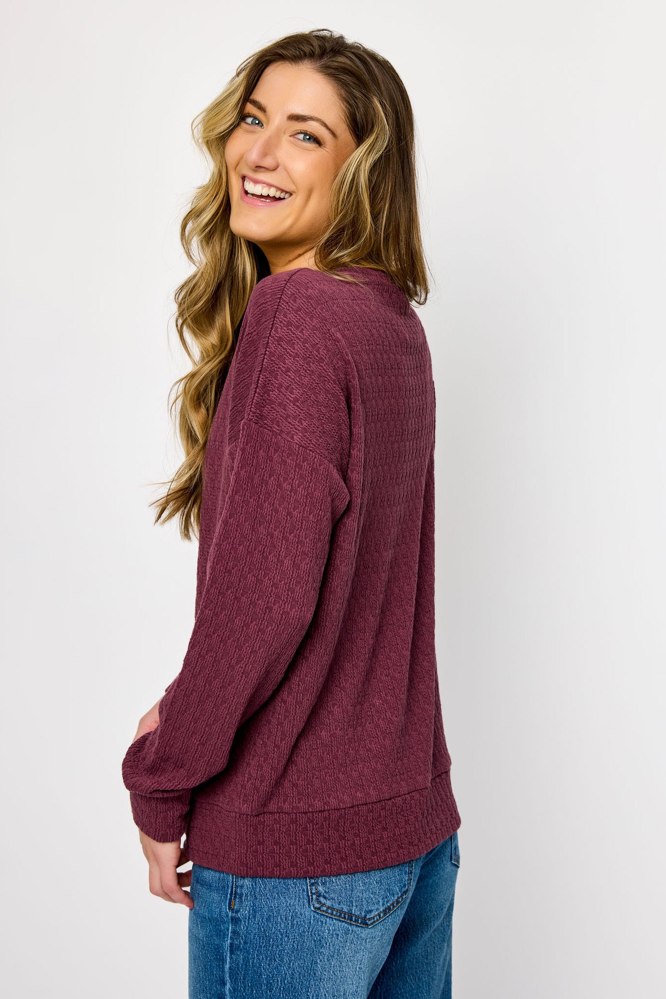 Textured Crew-Neck Knit Sweatshirt