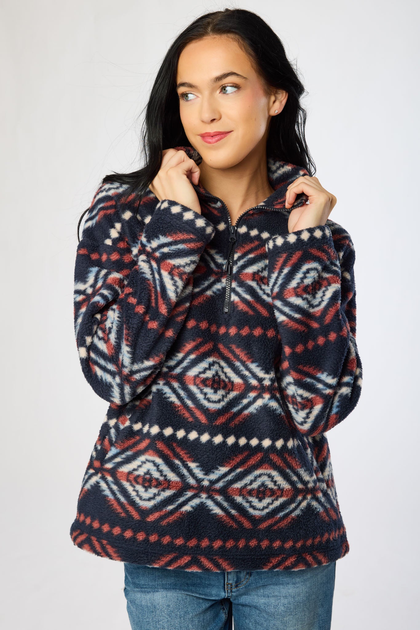 Abstract Polar Fleece Quarter Zip Sweater