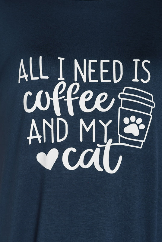 "All I Need is Coffee and My Cat" Cap Sleeve Knotted Hem Top