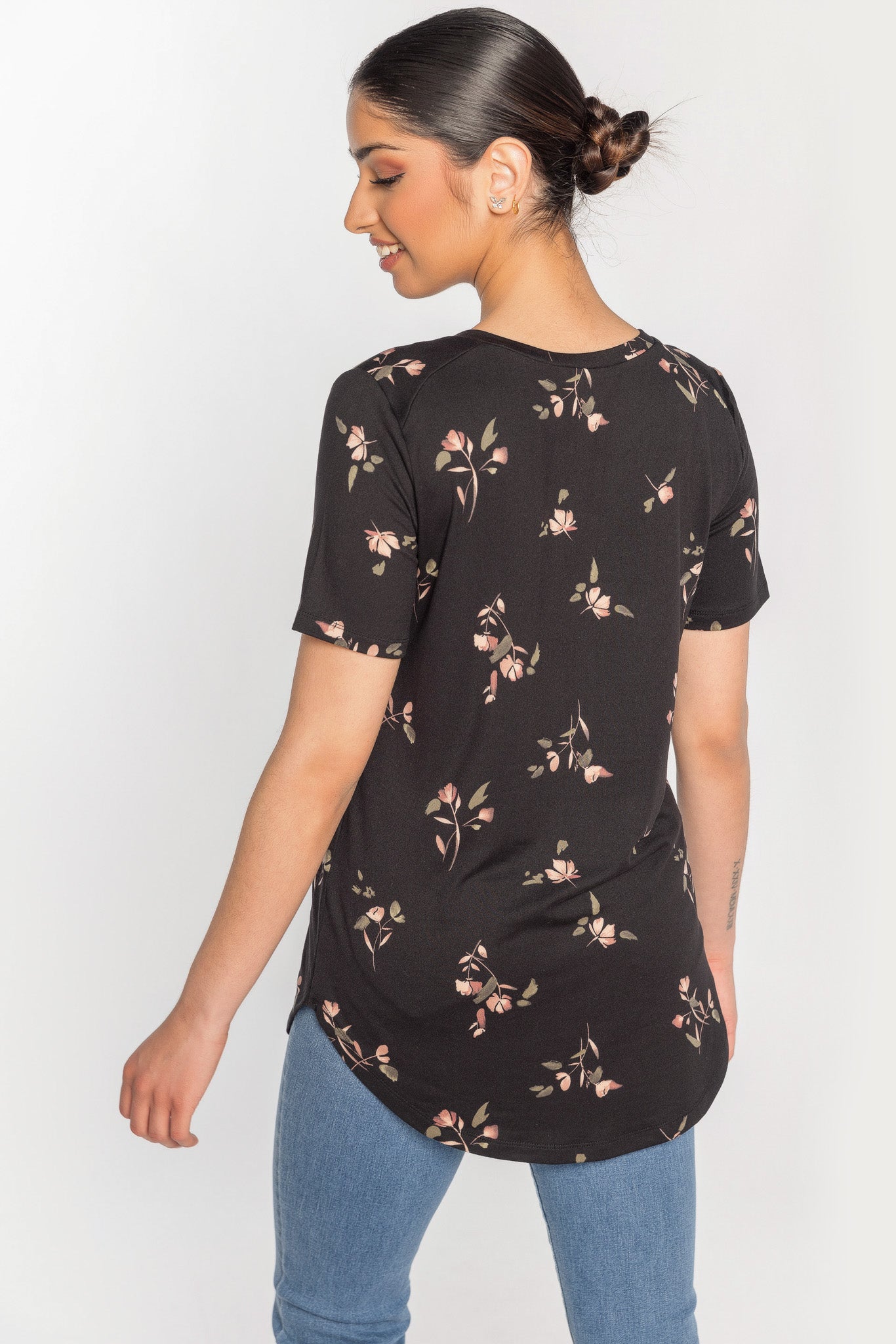 Floral Short Sleeve V-Neck Tunic