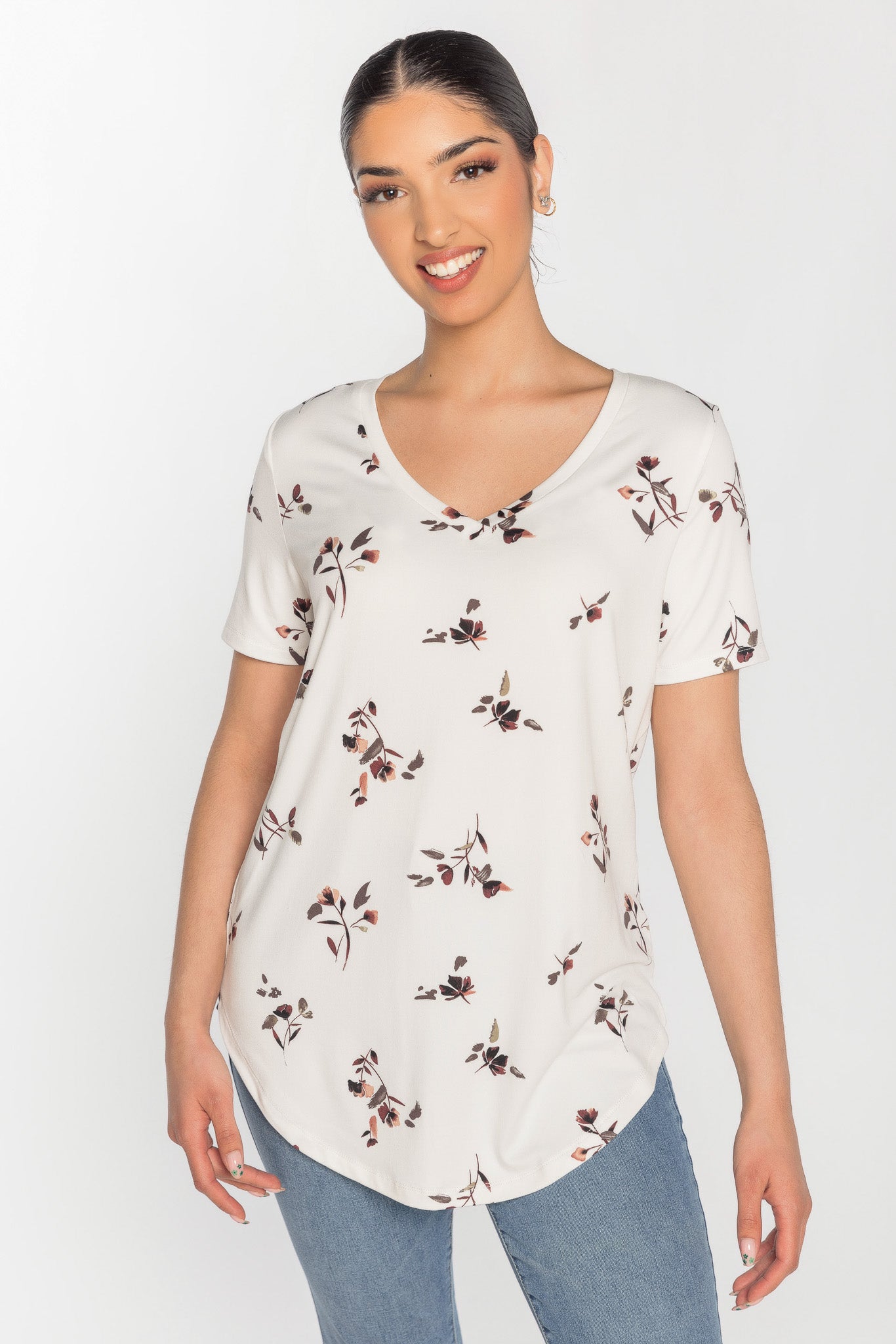Floral Short Sleeve V-Neck Tunic