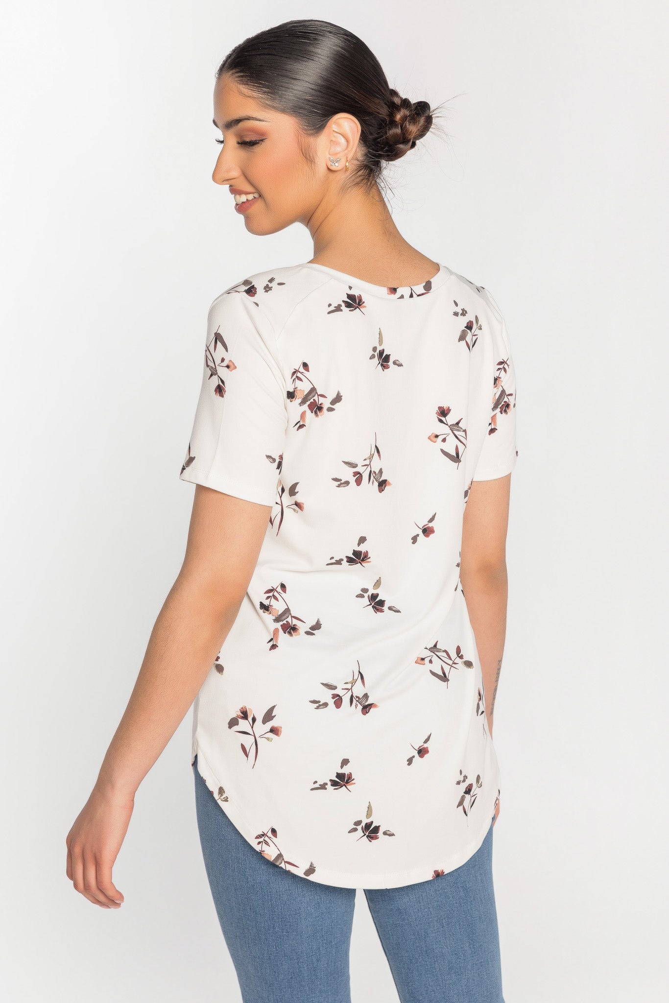 Floral Short Sleeve V-Neck Tunic