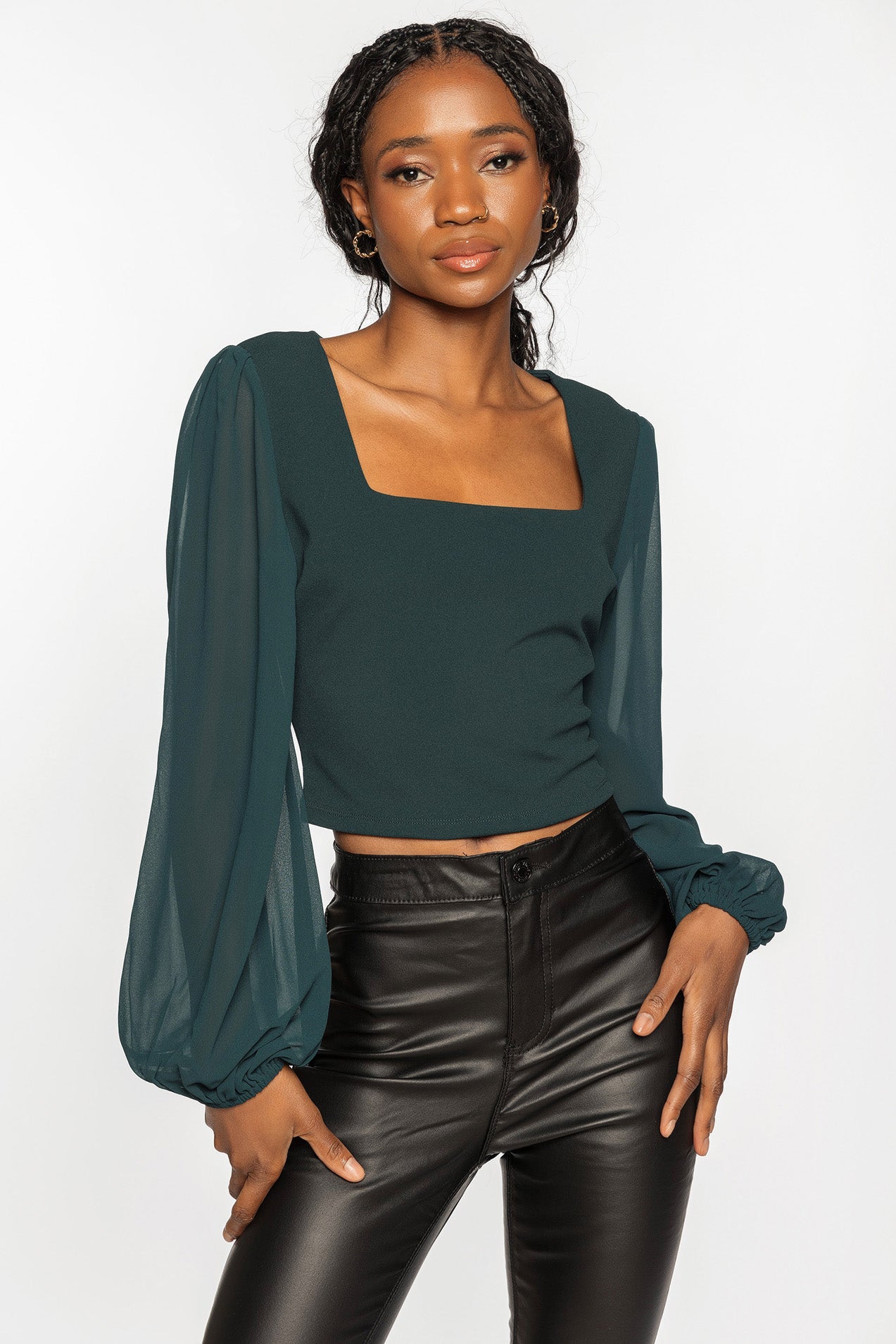 Scuba Crop Top with Chiffon Sleeves
