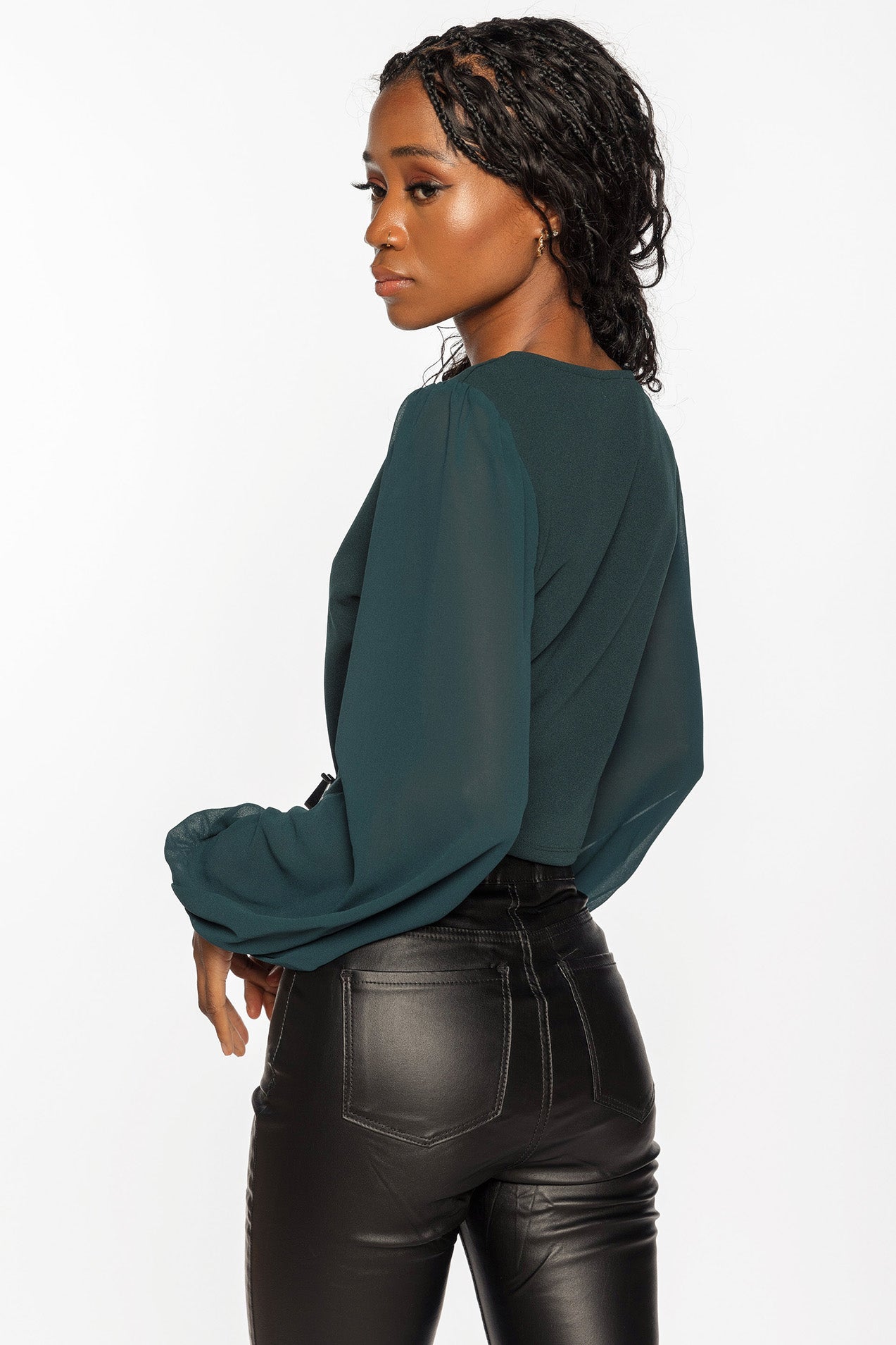 Scuba Crop Top with Chiffon Sleeves