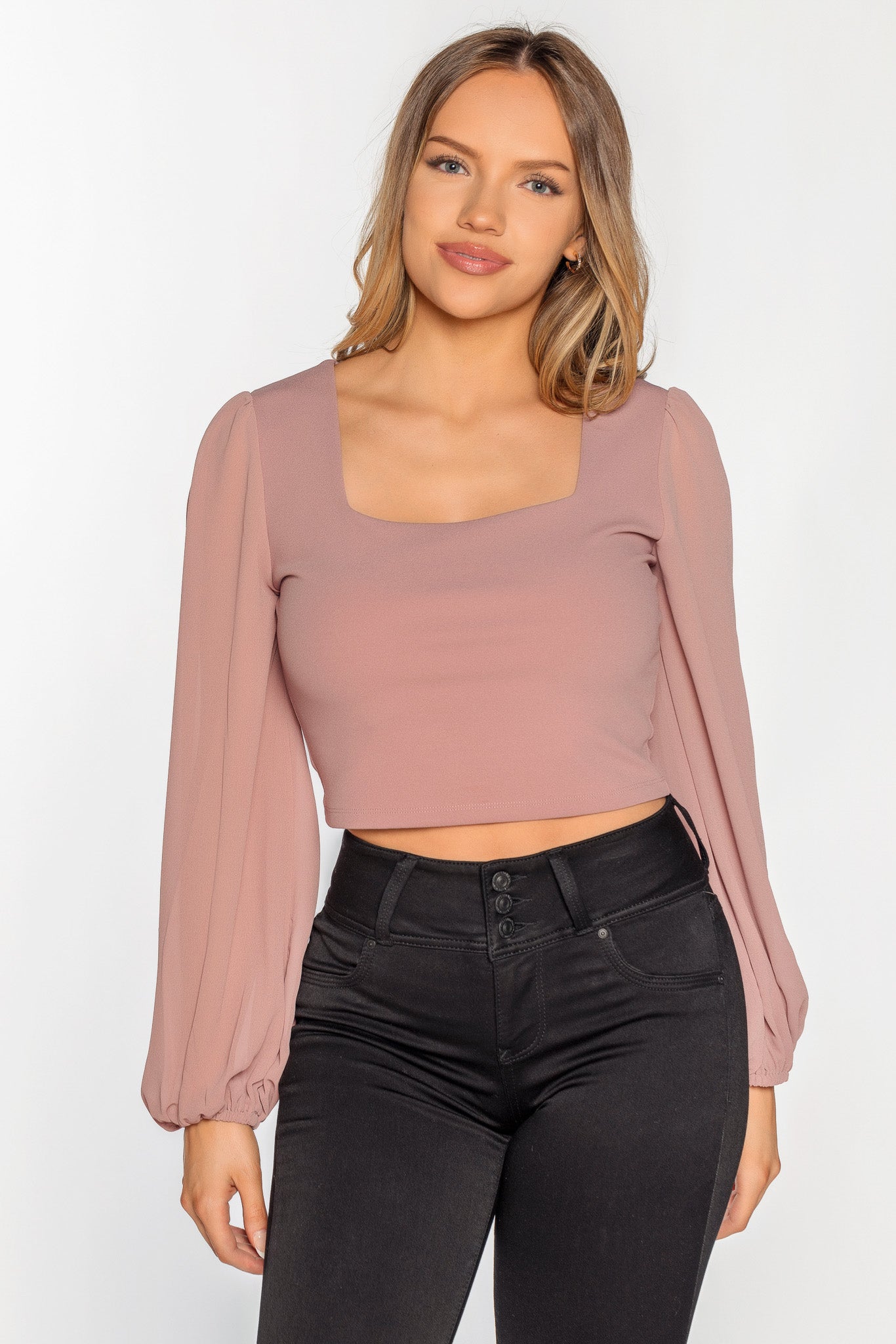 Scuba Crop Top with Chiffon Sleeves