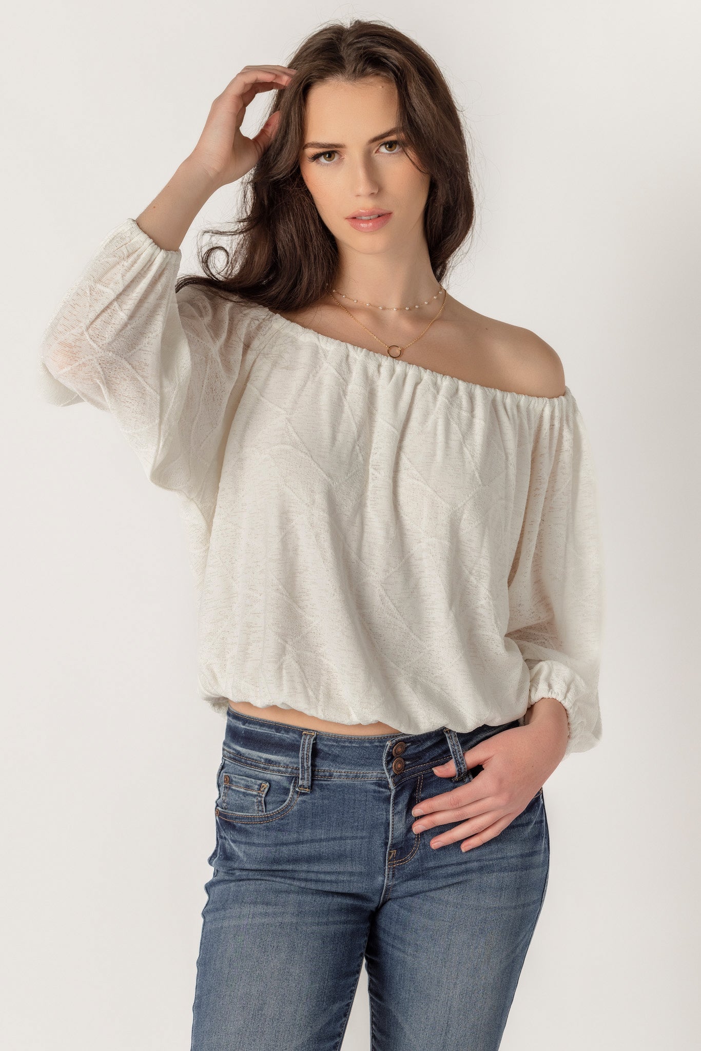 Textured Knit Off-the-Shoulder Blouse