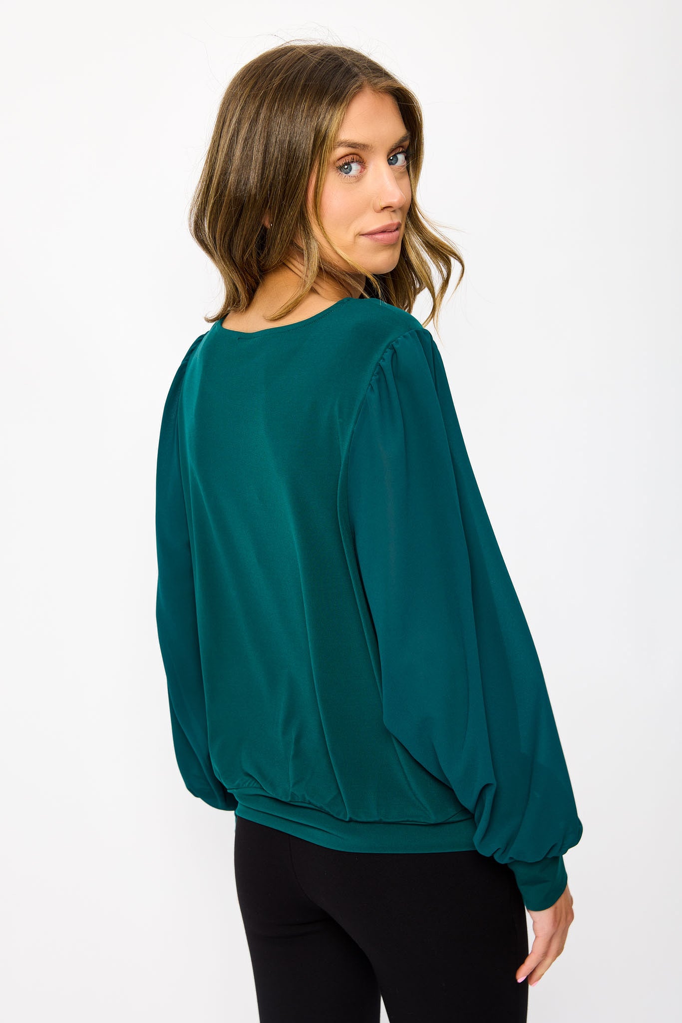 Banded Chiffon Balloon Sleeve Top