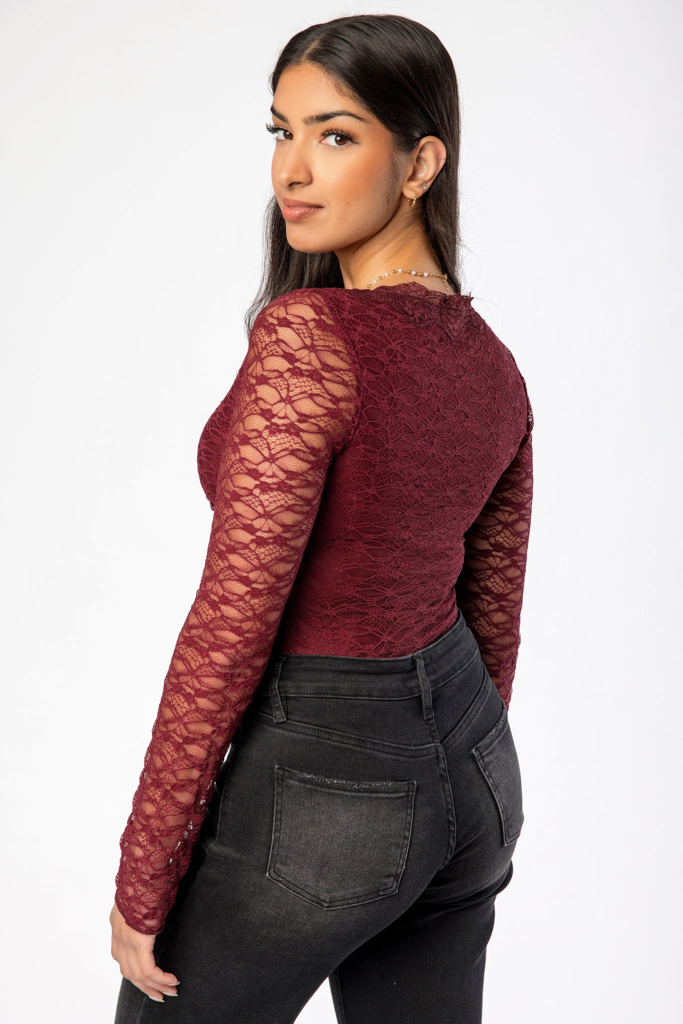 Lace V-Neck Long Sleeve Top