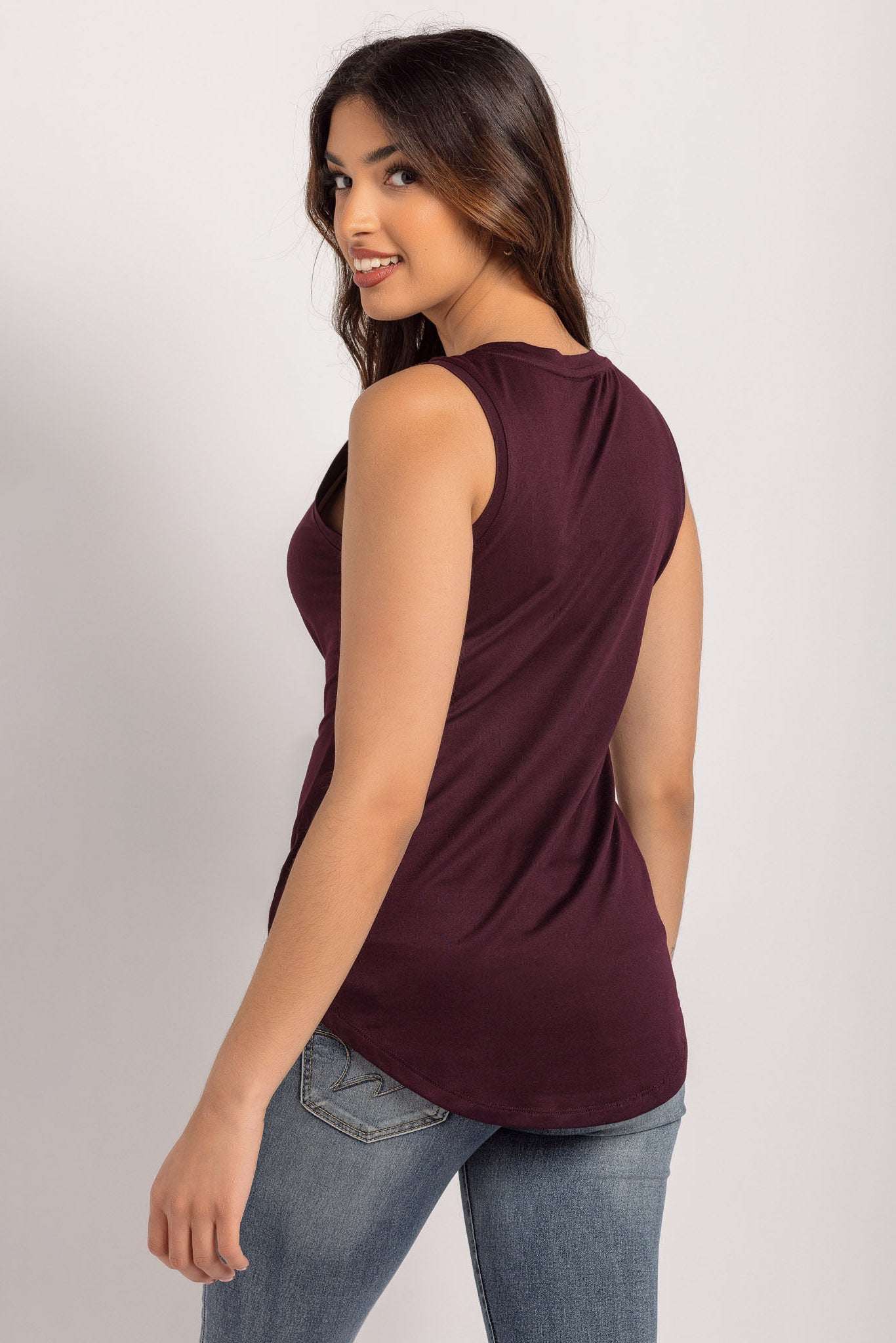 Sleeveless V-Neck Top with Shirttail Hem