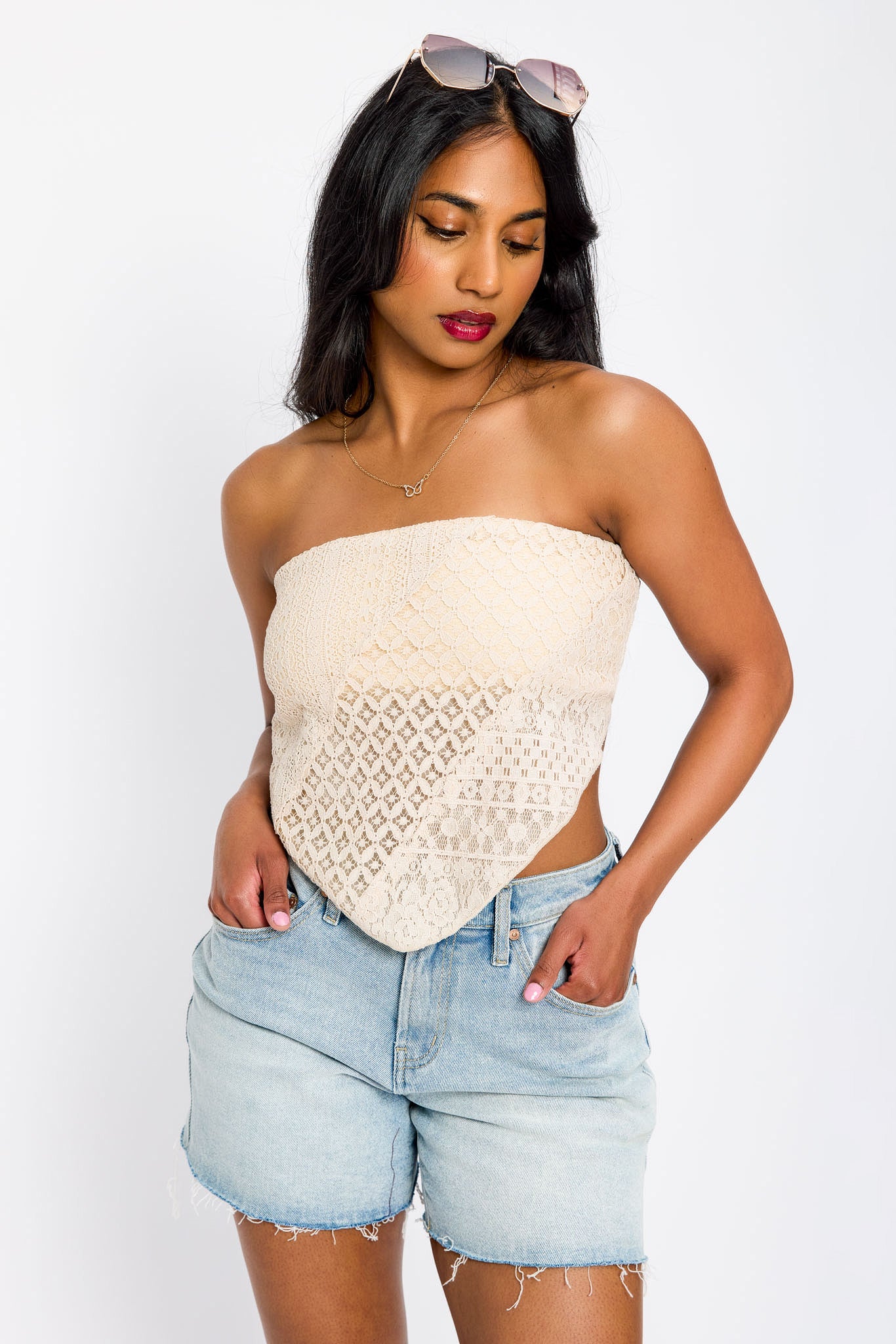 Lace Hanky-Hem Tube Top