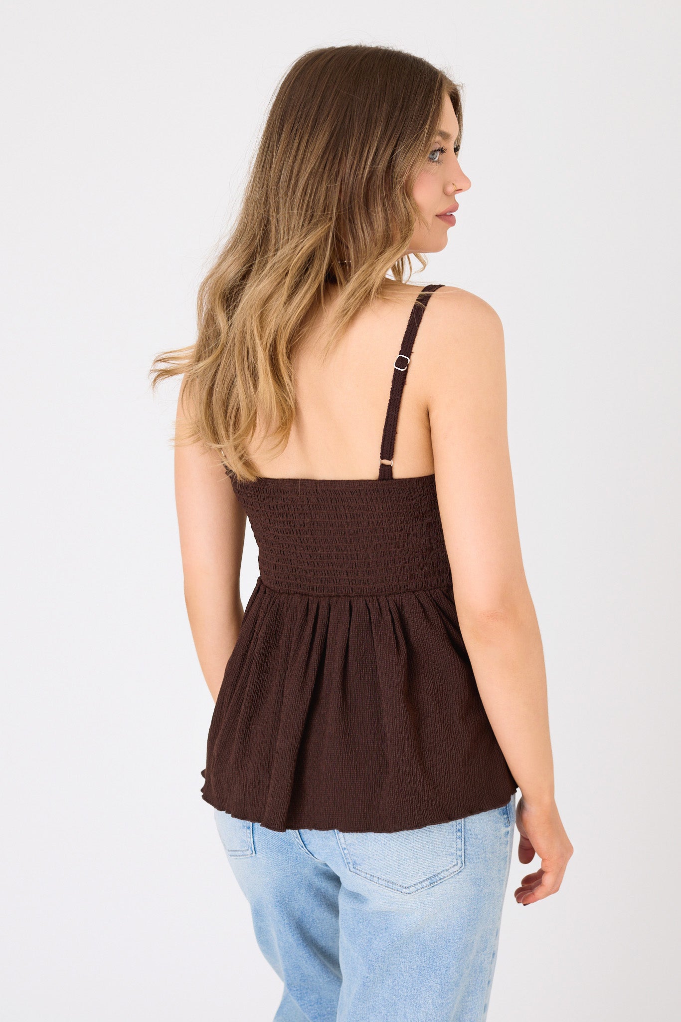 Crochet Spaghetti Strap V-Neck Babydoll Top – Eclipse