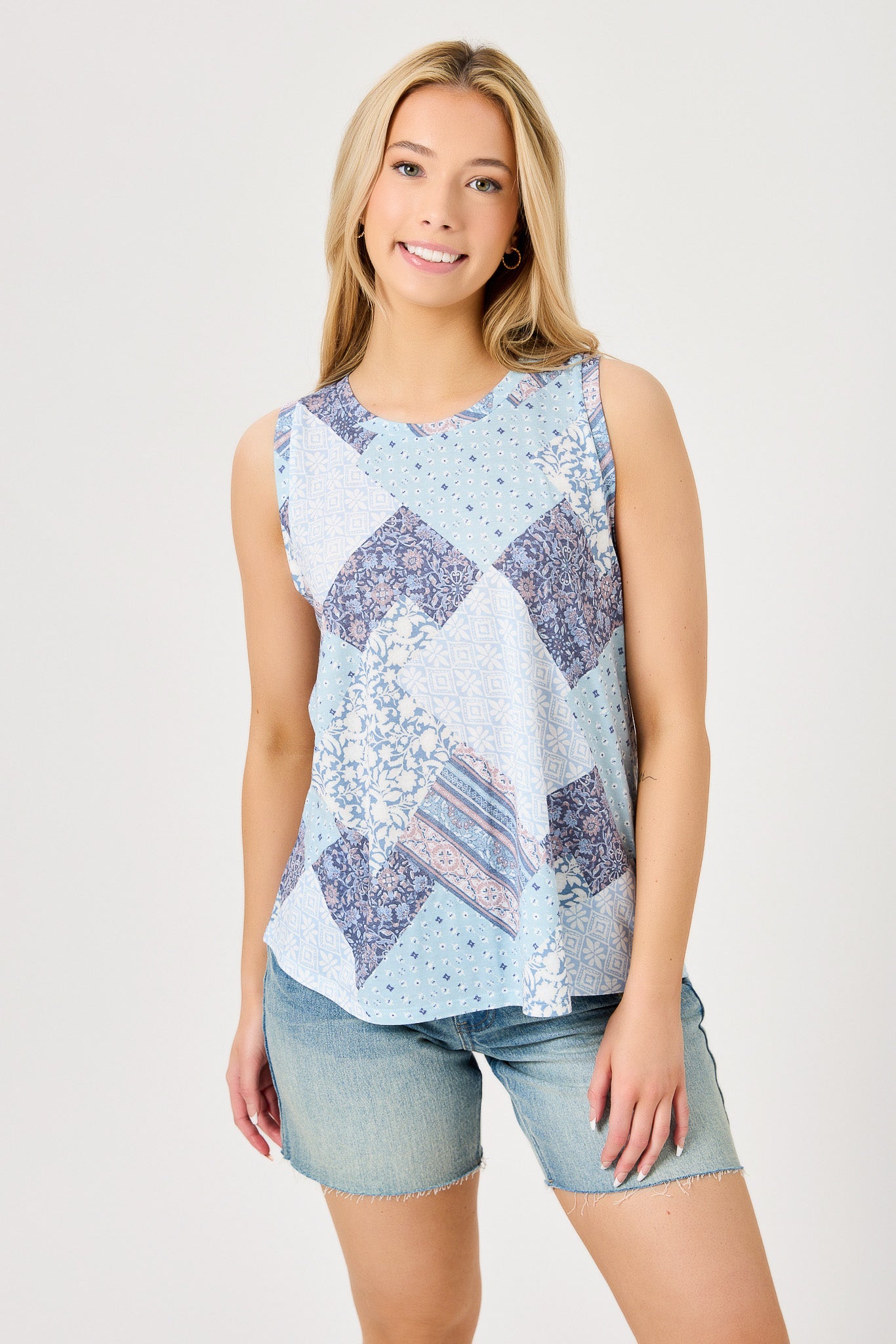 Patchwork Print Crew-Neck Jersey Swing Tank – Eclipse