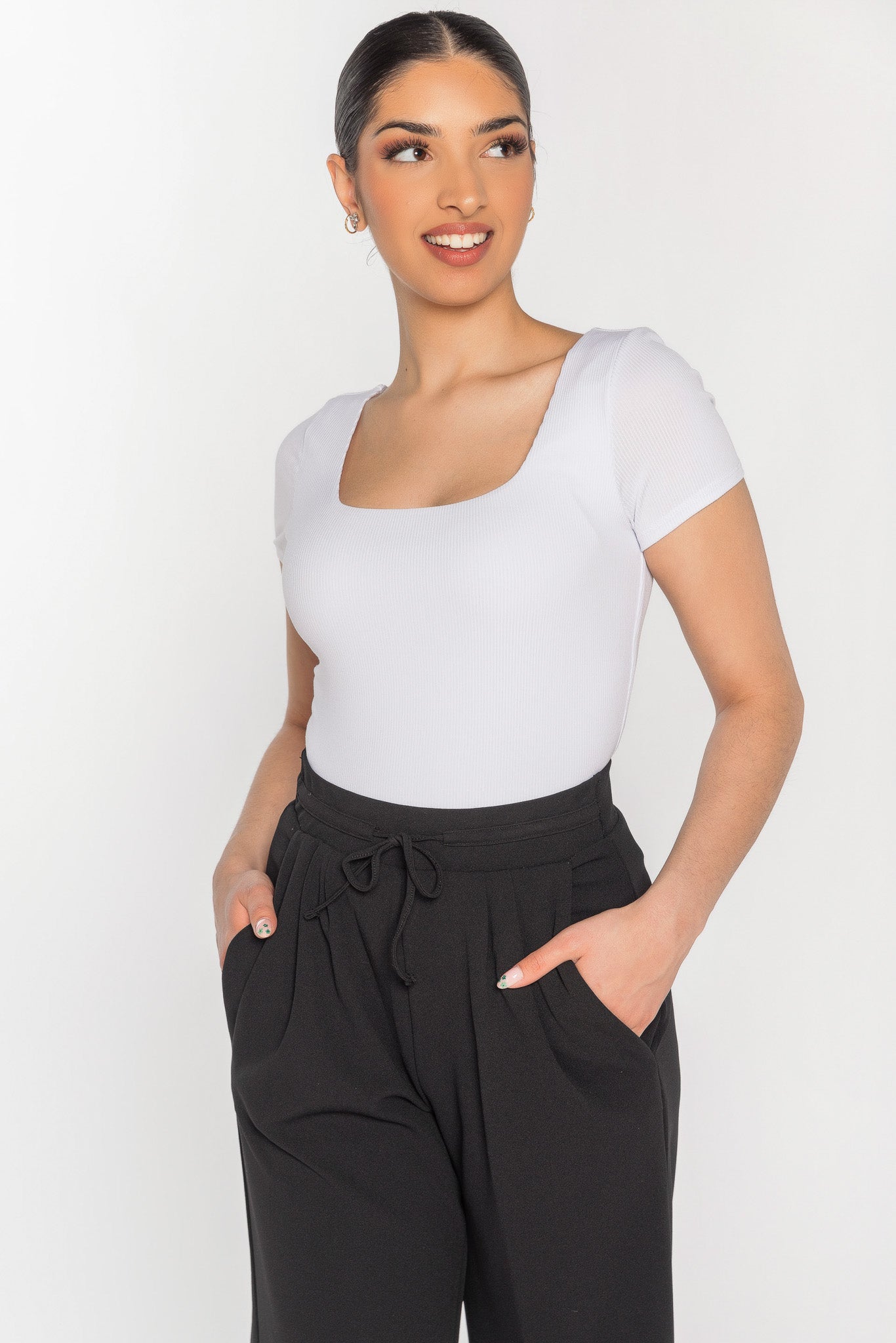 Rib Square Neck Short Sleeve Bodysuit