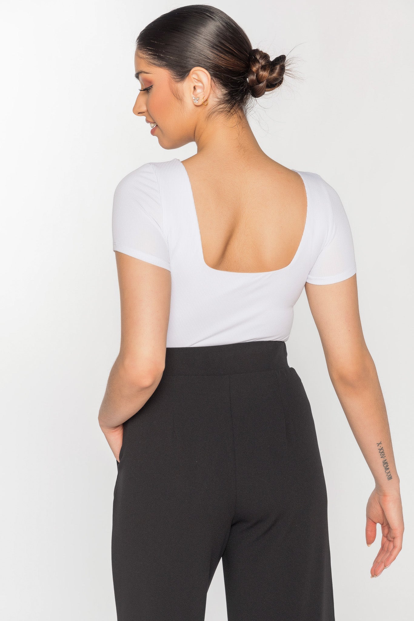 Rib Square Neck Short Sleeve Bodysuit