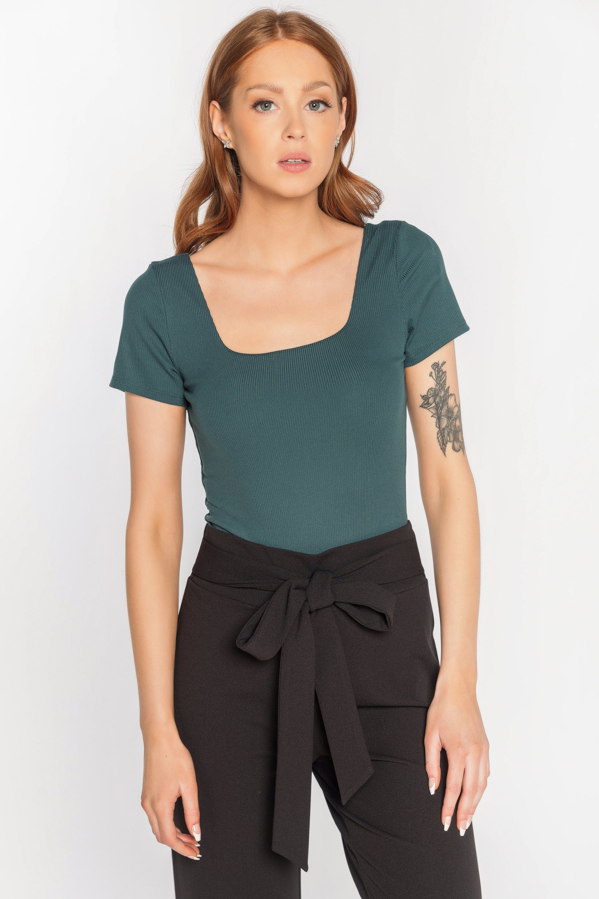 Rib Square Neck Short Sleeve Bodysuit