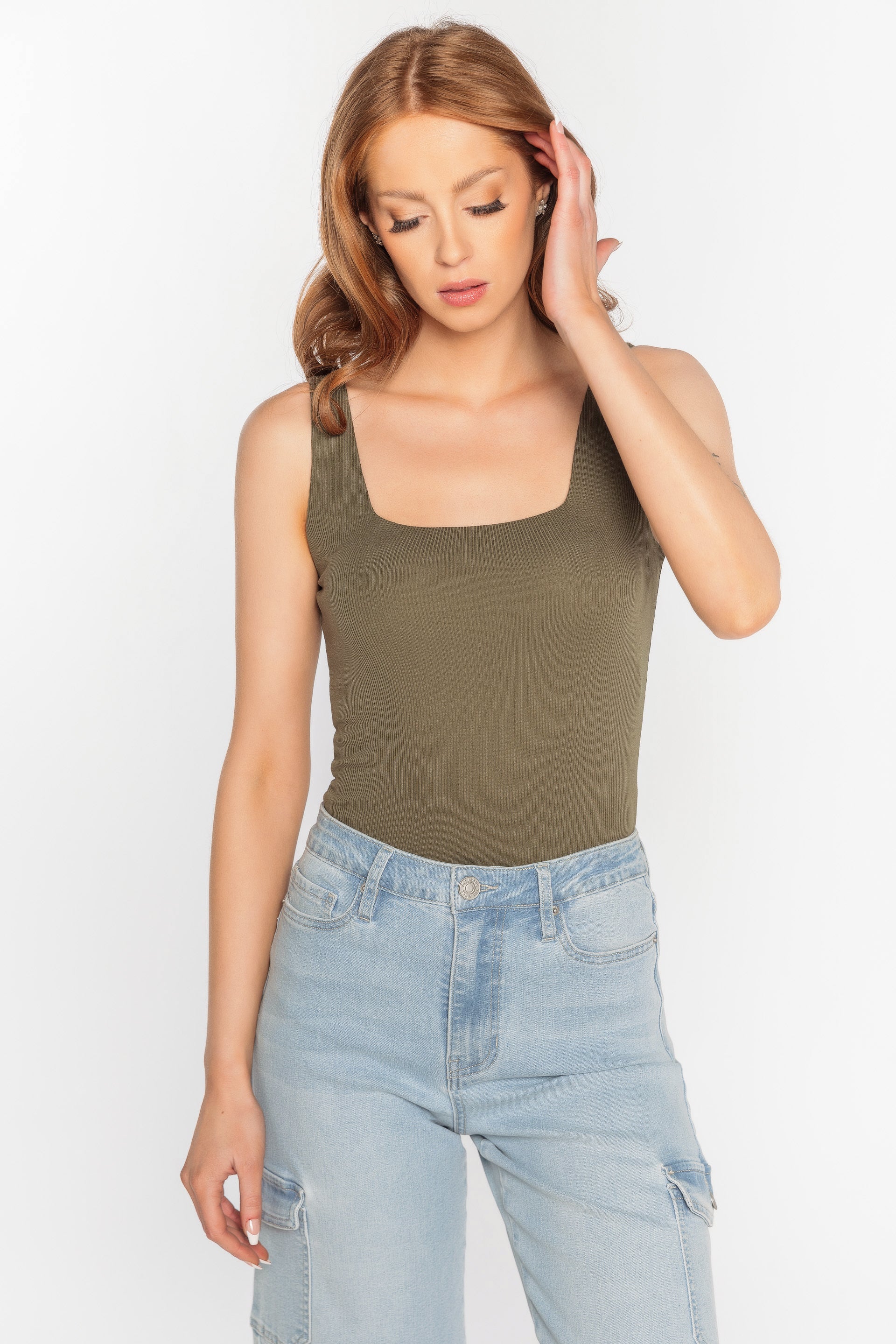 Rib Square Neck Tank Bodysuit