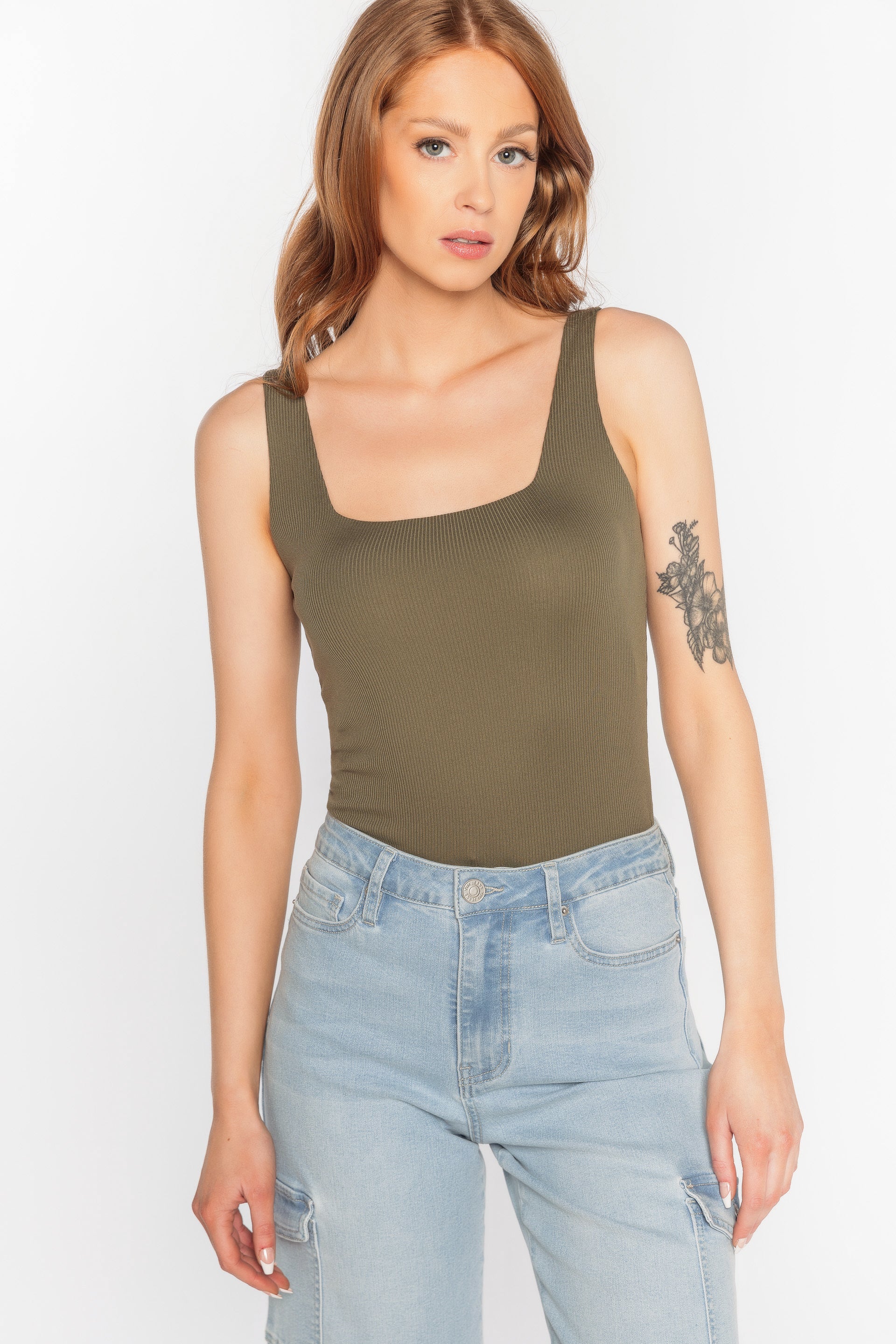 Rib Square Neck Tank Bodysuit