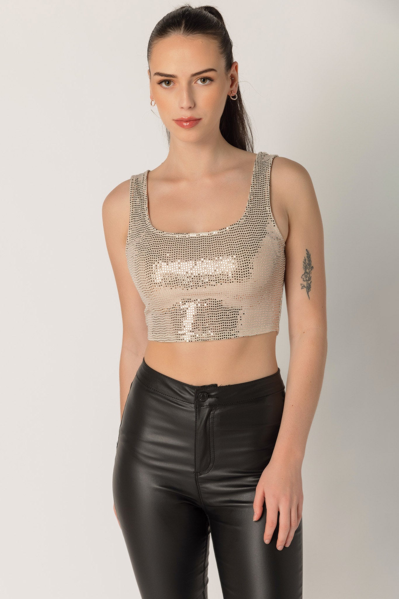 Camisole écourtée à pailletts disco