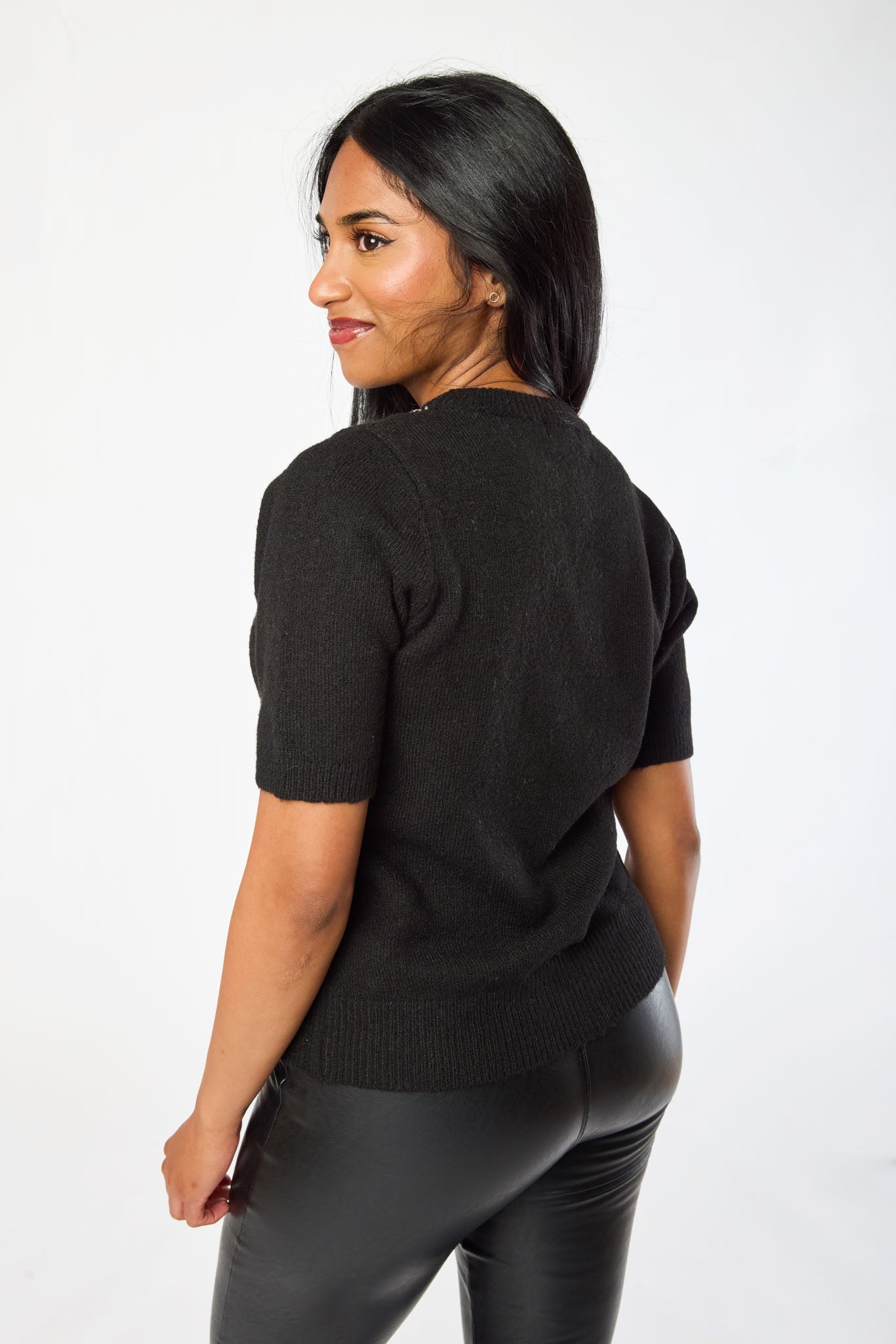 Crew-Neck Short-Sleeve Embellished Sweater
