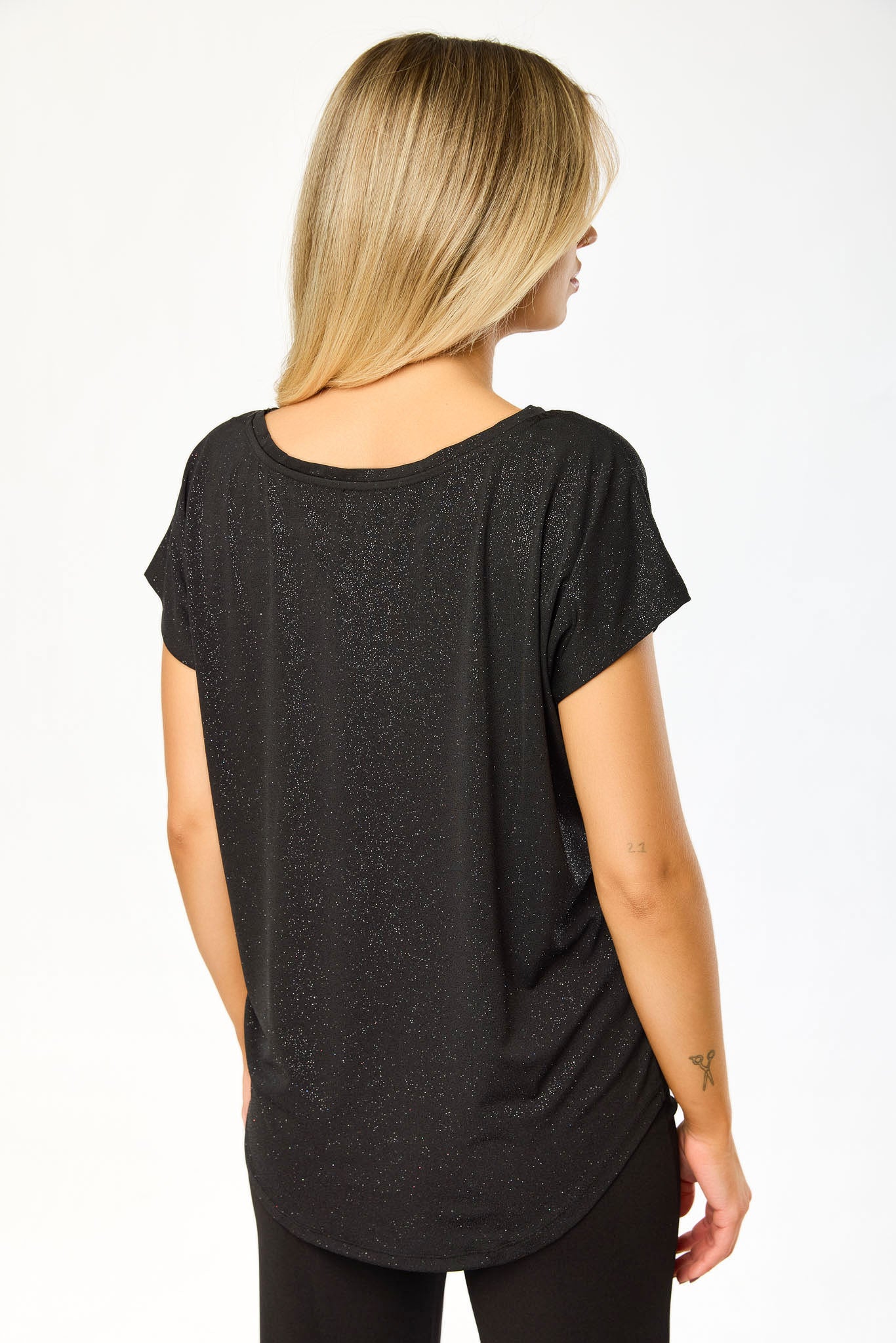 Glitter Scoop-Neck Short-Sleeve Top