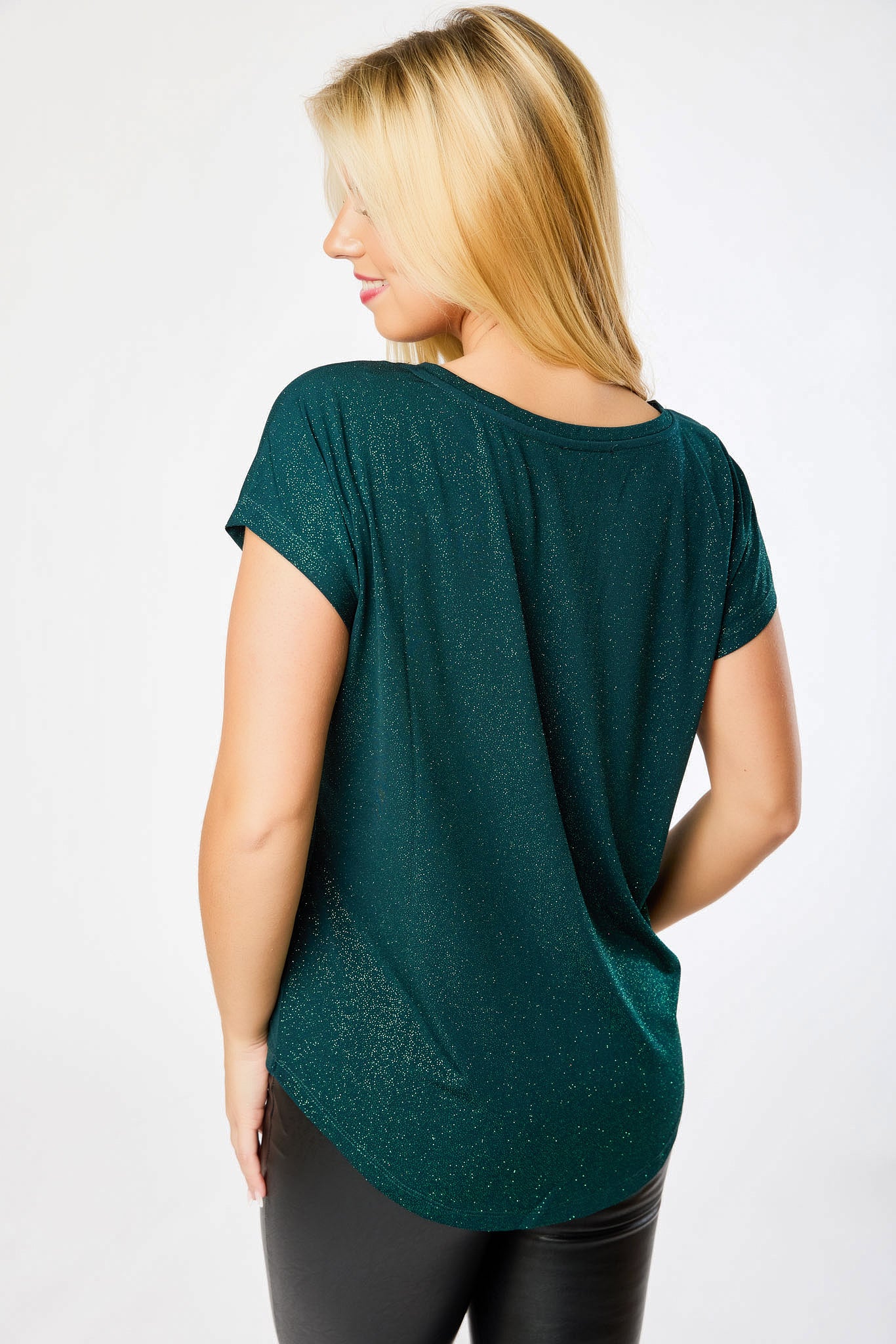Glitter Scoop-Neck Short-Sleeve Top