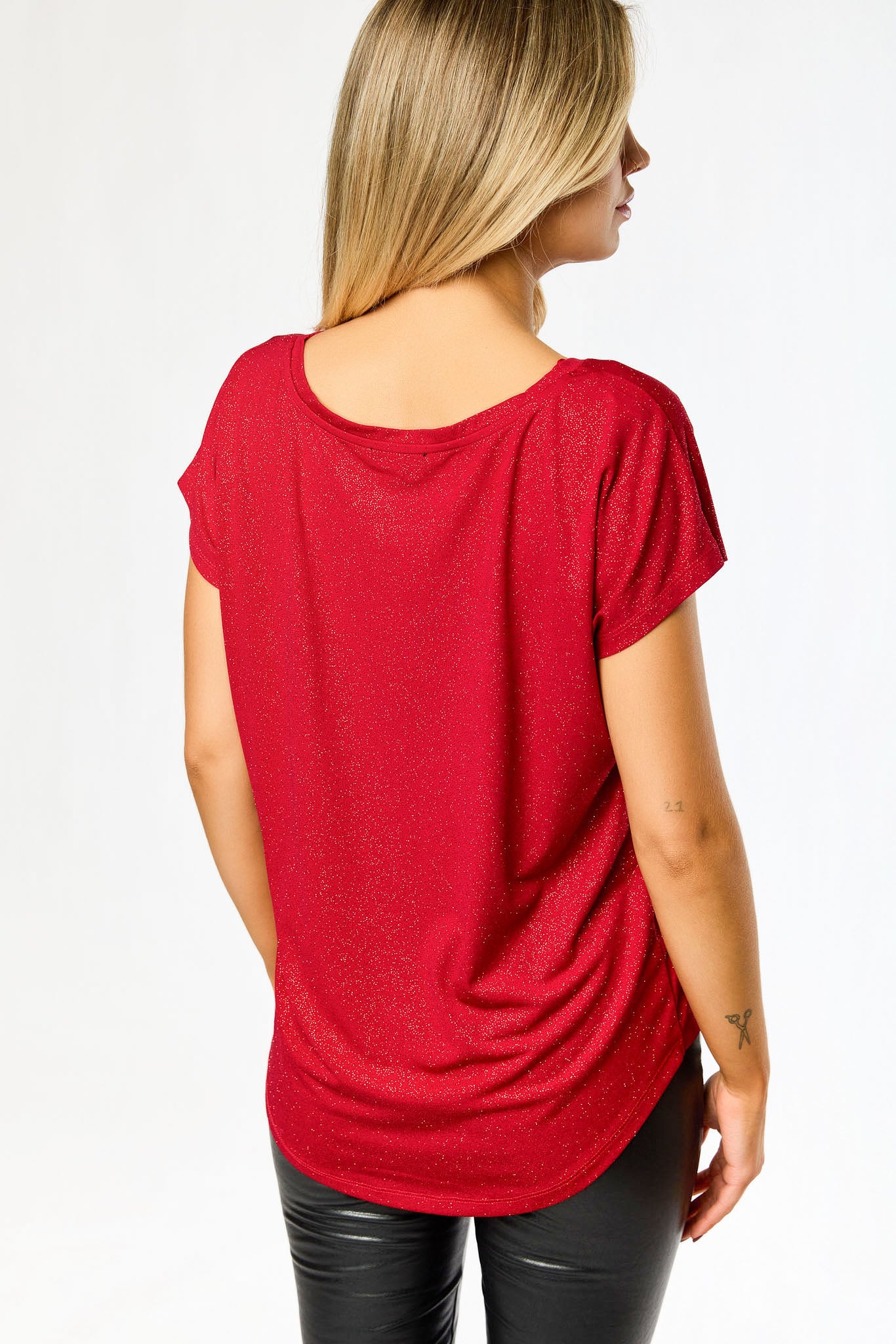 Glitter Scoop-Neck Short-Sleeve Top