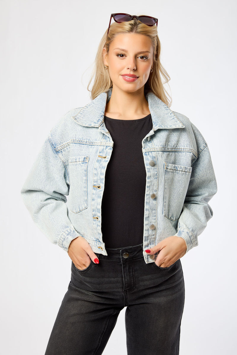 ジャケット・アウター no mass prod Cropped denim flight jacket Ashley Light Denim Oversized Cropped Jacket – Eclipse
