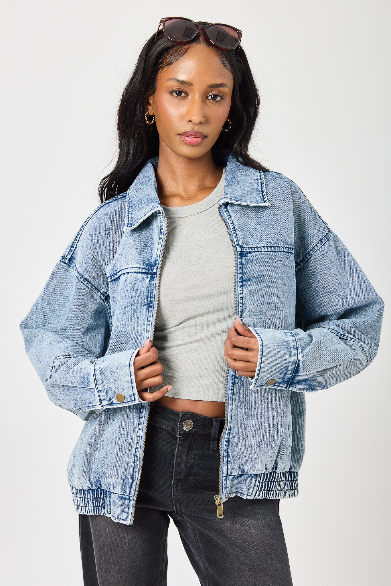 Ashley Oversized Denim Bomber Jacket – Eclipse