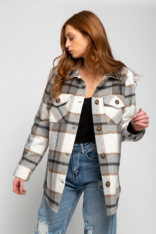 Manteau-chemise brossé à carreaux Pepper