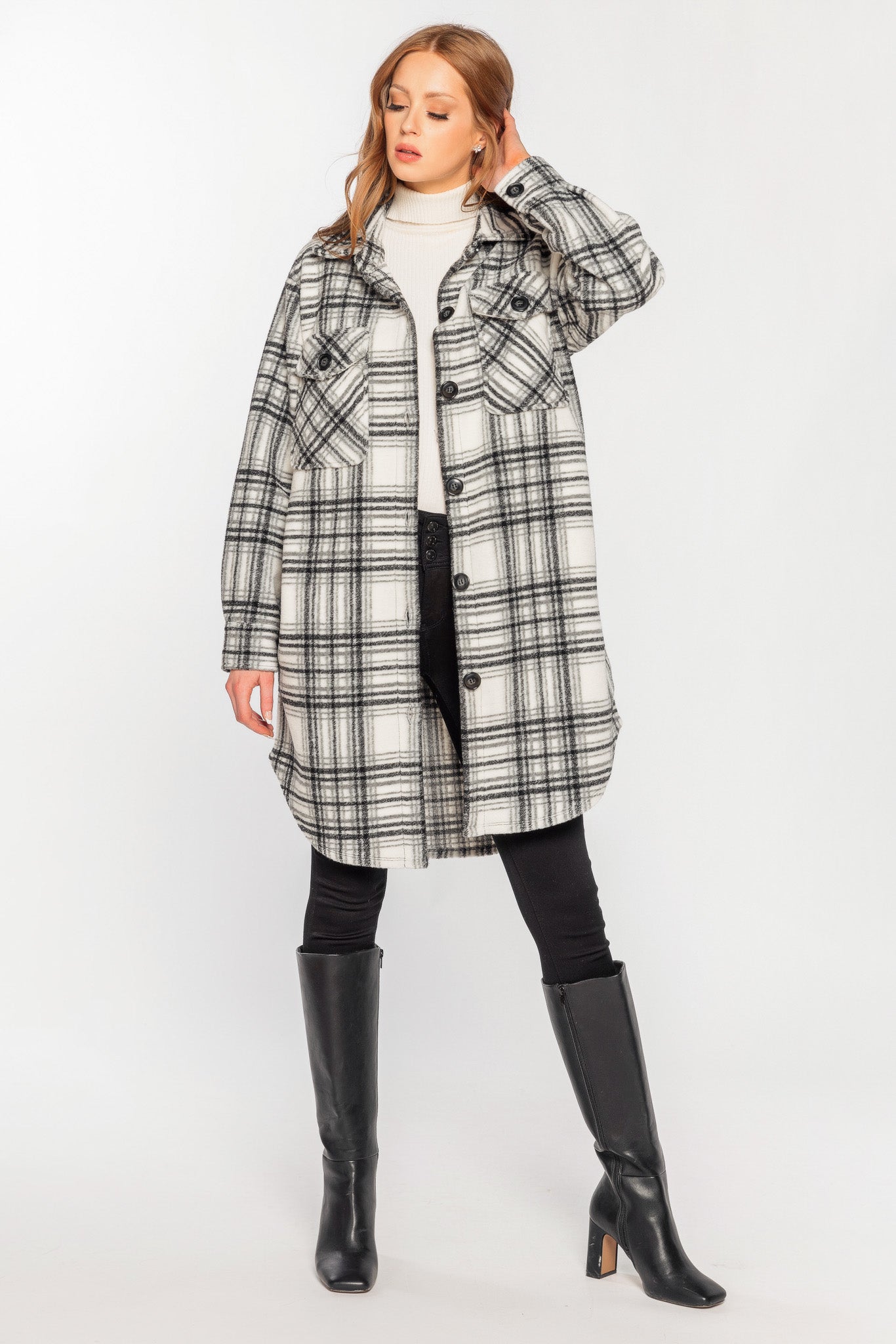 Plaid Knit Longline Shacket – Eclipse