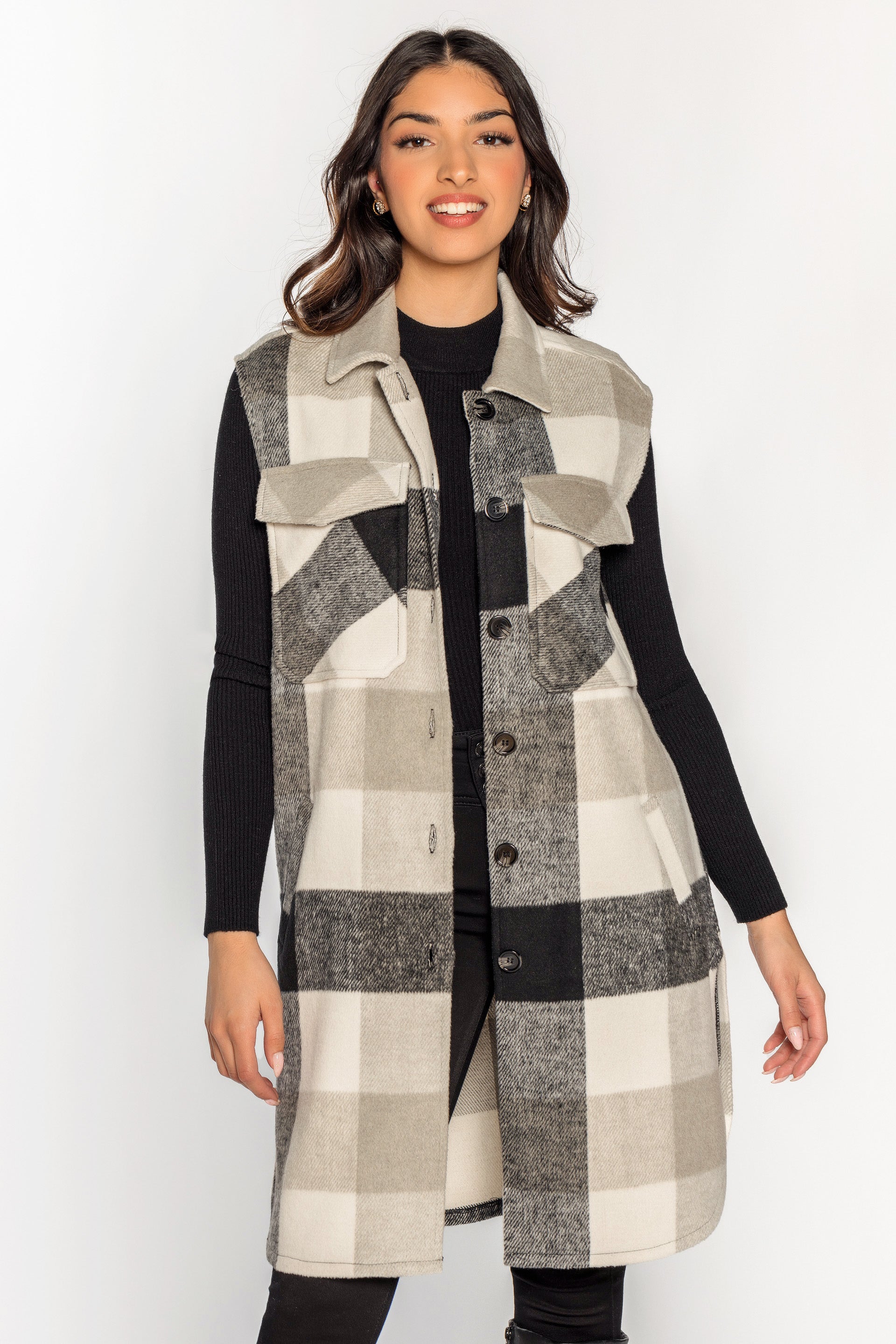 Manteau-chemise sans manches carreaux buffalo