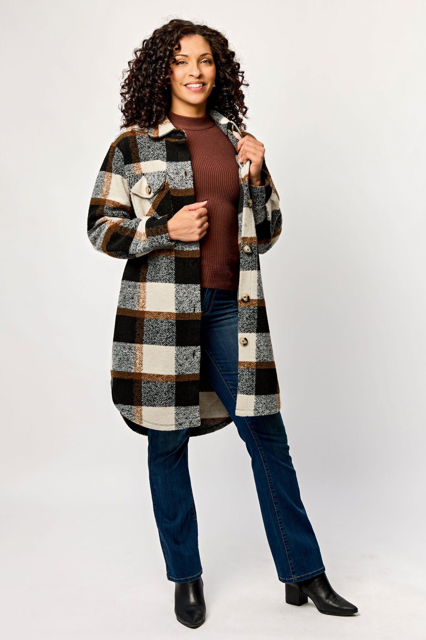 Plaid Knit Longline Shacket
