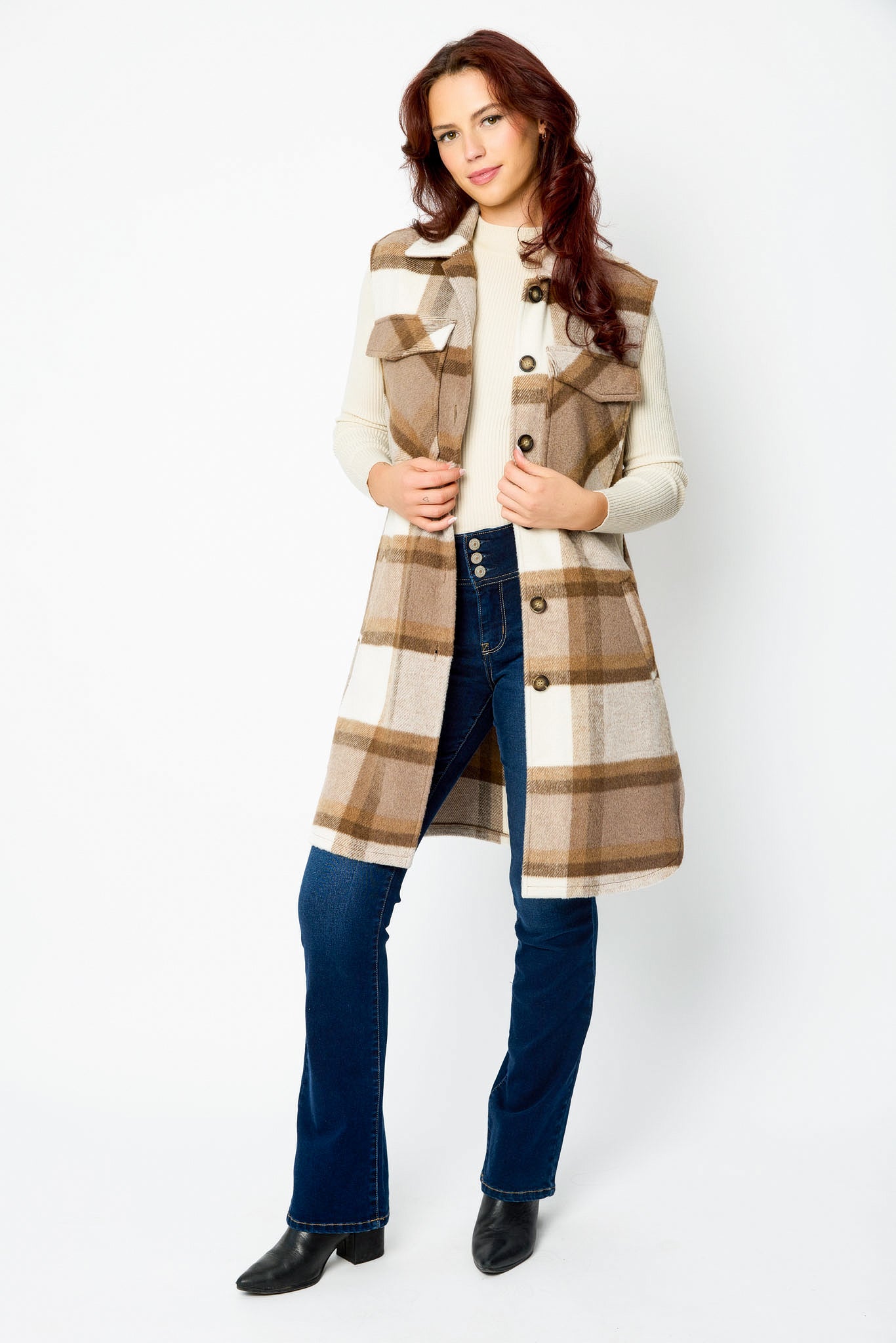 Plaid Sleeveless Longline Shacket