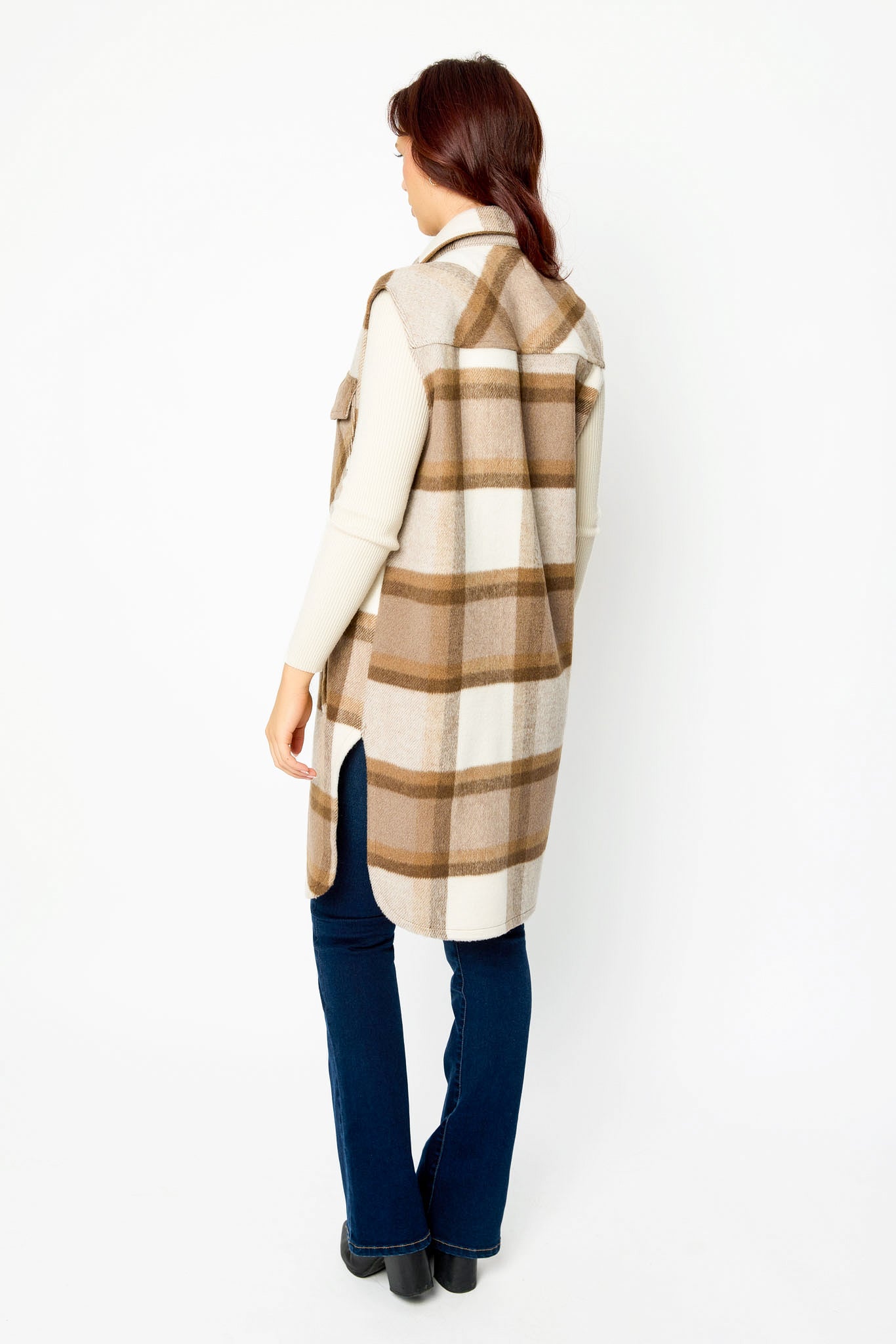 Plaid Sleeveless Longline Shacket
