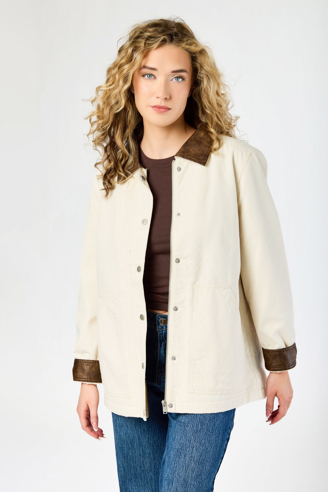 Faux-Leather Collar Canvas Barn Jacket – Eclipse