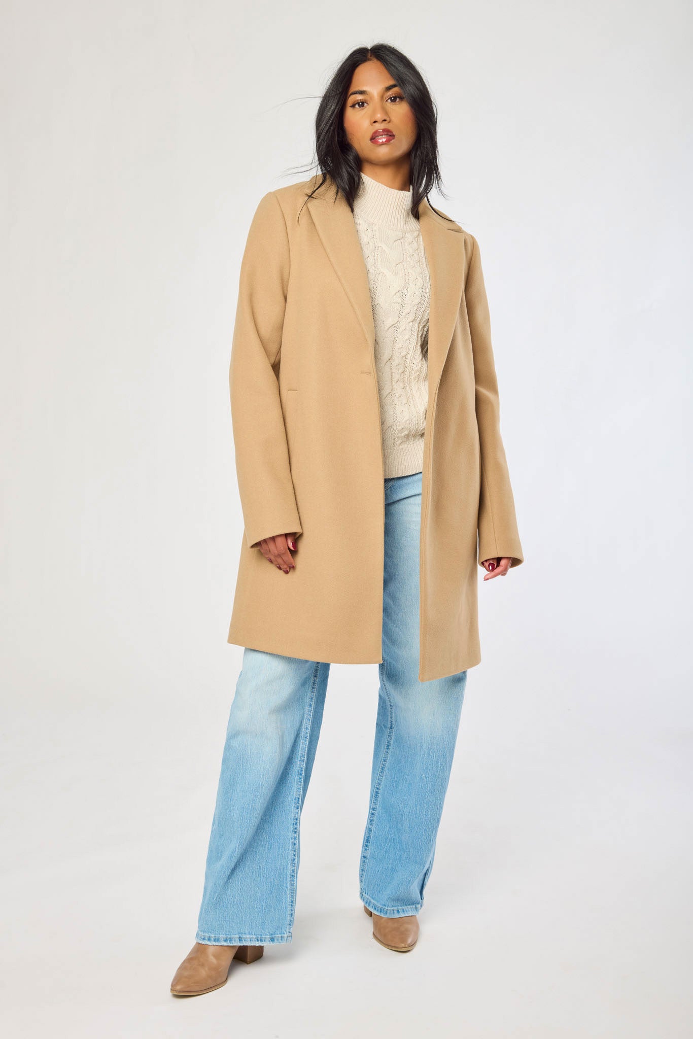 Brushed Faux Wool One Button Coat