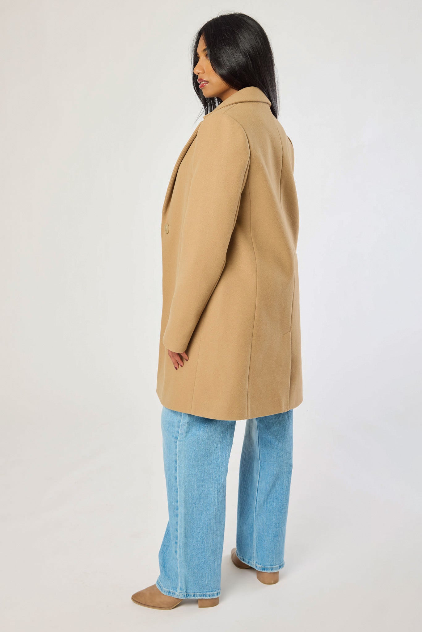 Brushed Faux Wool One Button Coat